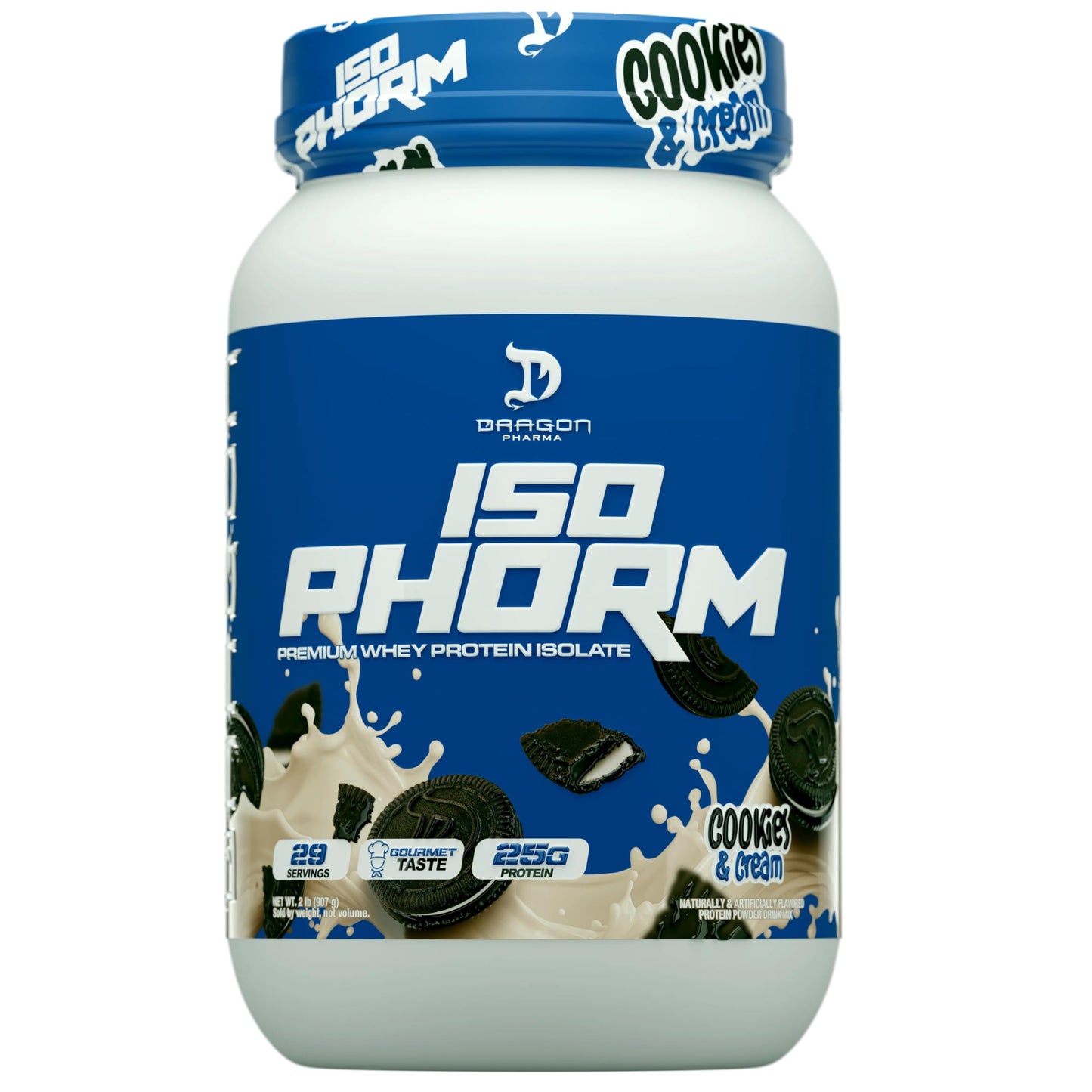 Dragon Pharma Isophorm Hydrolized Whey Protein Isolate Powder, 25g Per Serving, 32 Servings, 2 lb Cookies & Cream