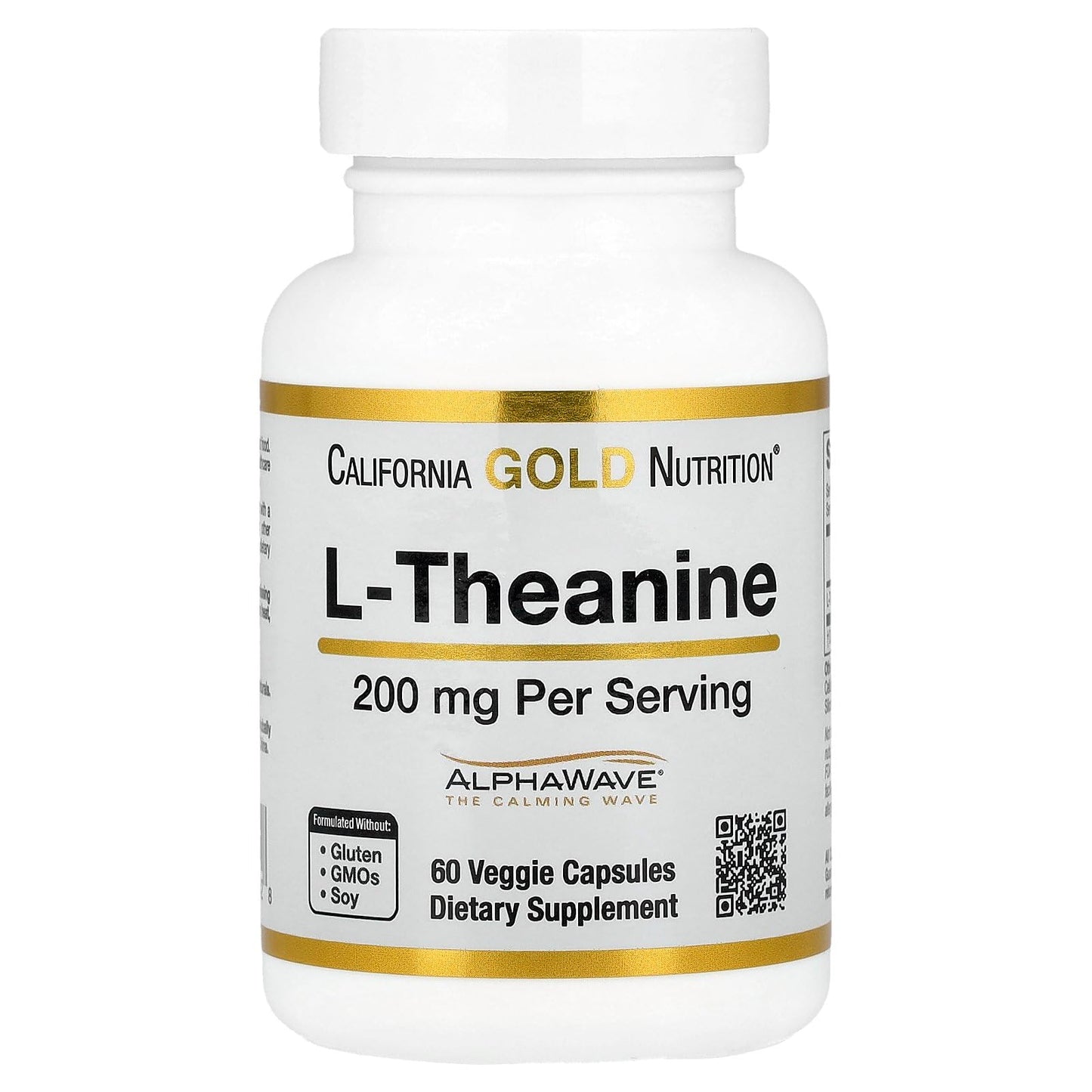 California Gold Nutrition L-Theanine Featuring AlphaWave 200 mg Veggie Capsules 60 Count