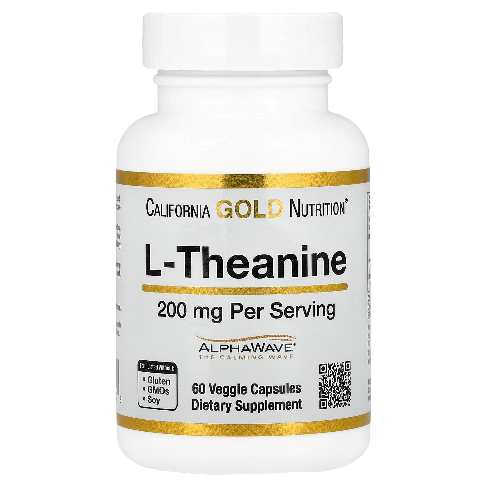 California Gold Nutrition L-Theanine Featuring AlphaWave 200 mg Veggie Capsules 60 Count