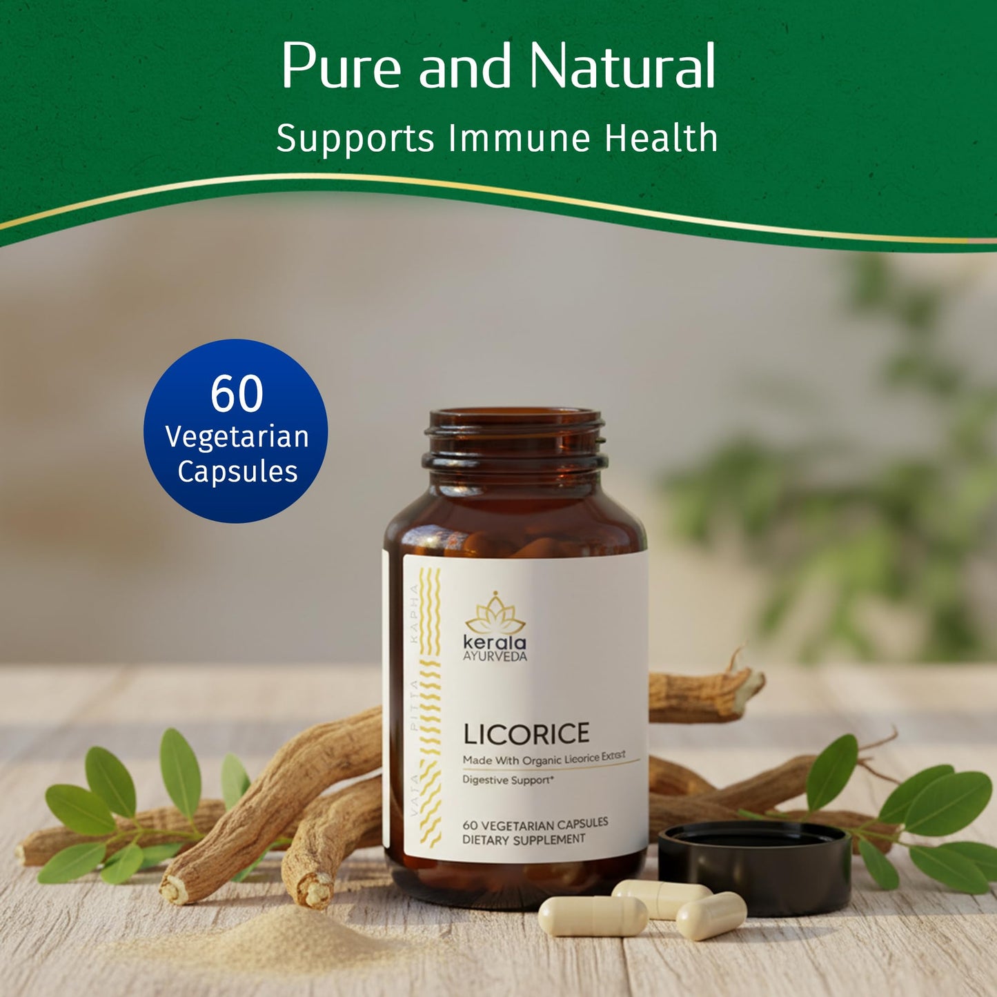 Kerala Ayurveda Licorice Root Herbal Supplement 375mg Capsules 60 Count