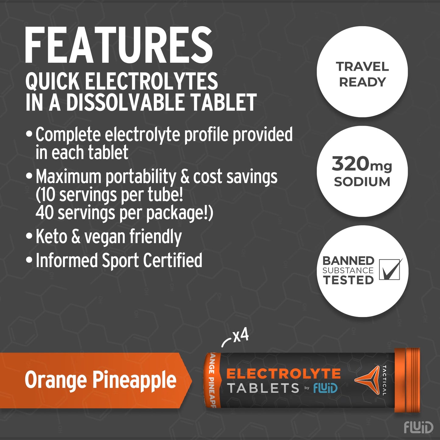 Fluid Tactical Effervescent Electrolyte Tablets - 40 Tablets