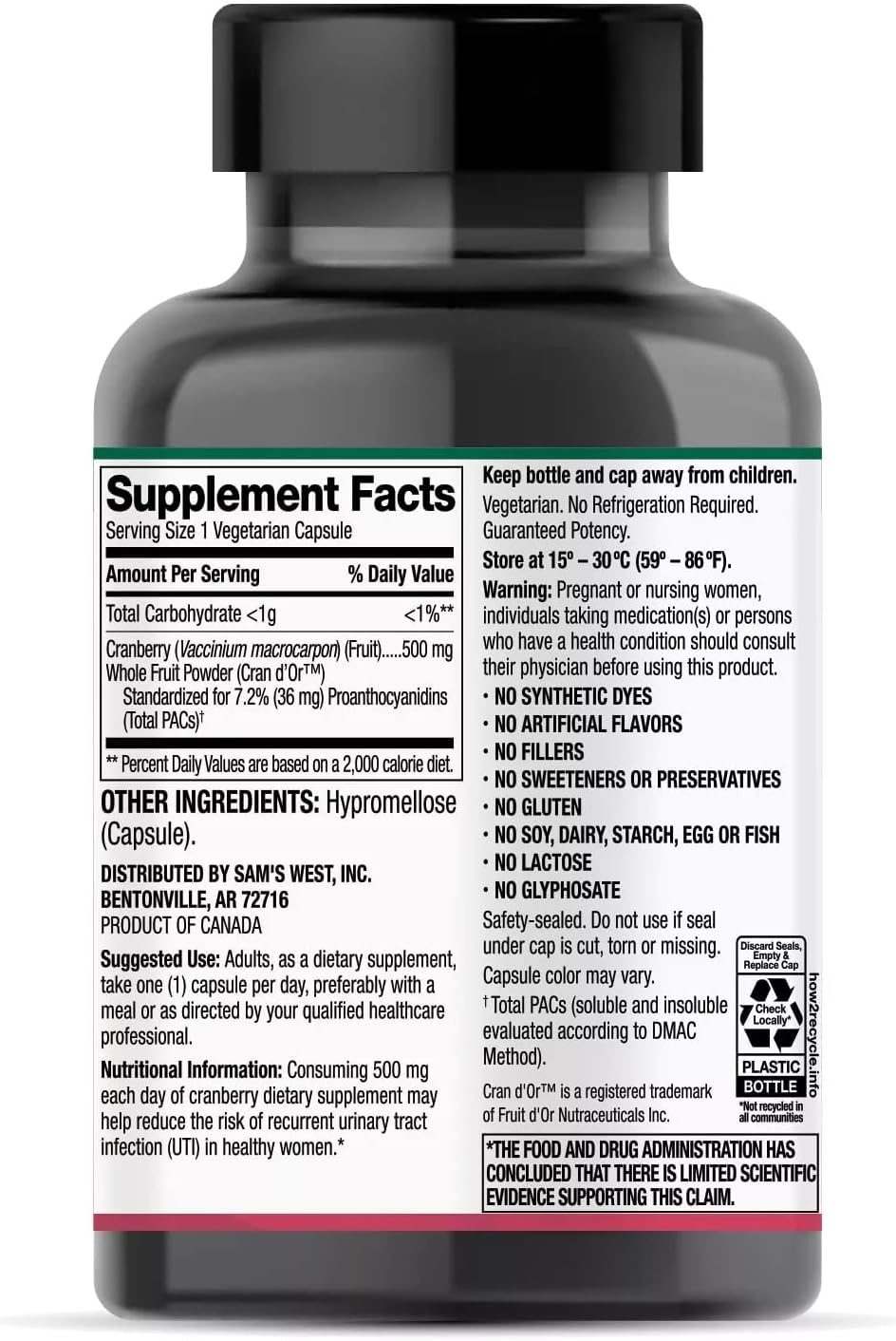 Generic Cranberry Supplement 500mg Capsule, 1 Count