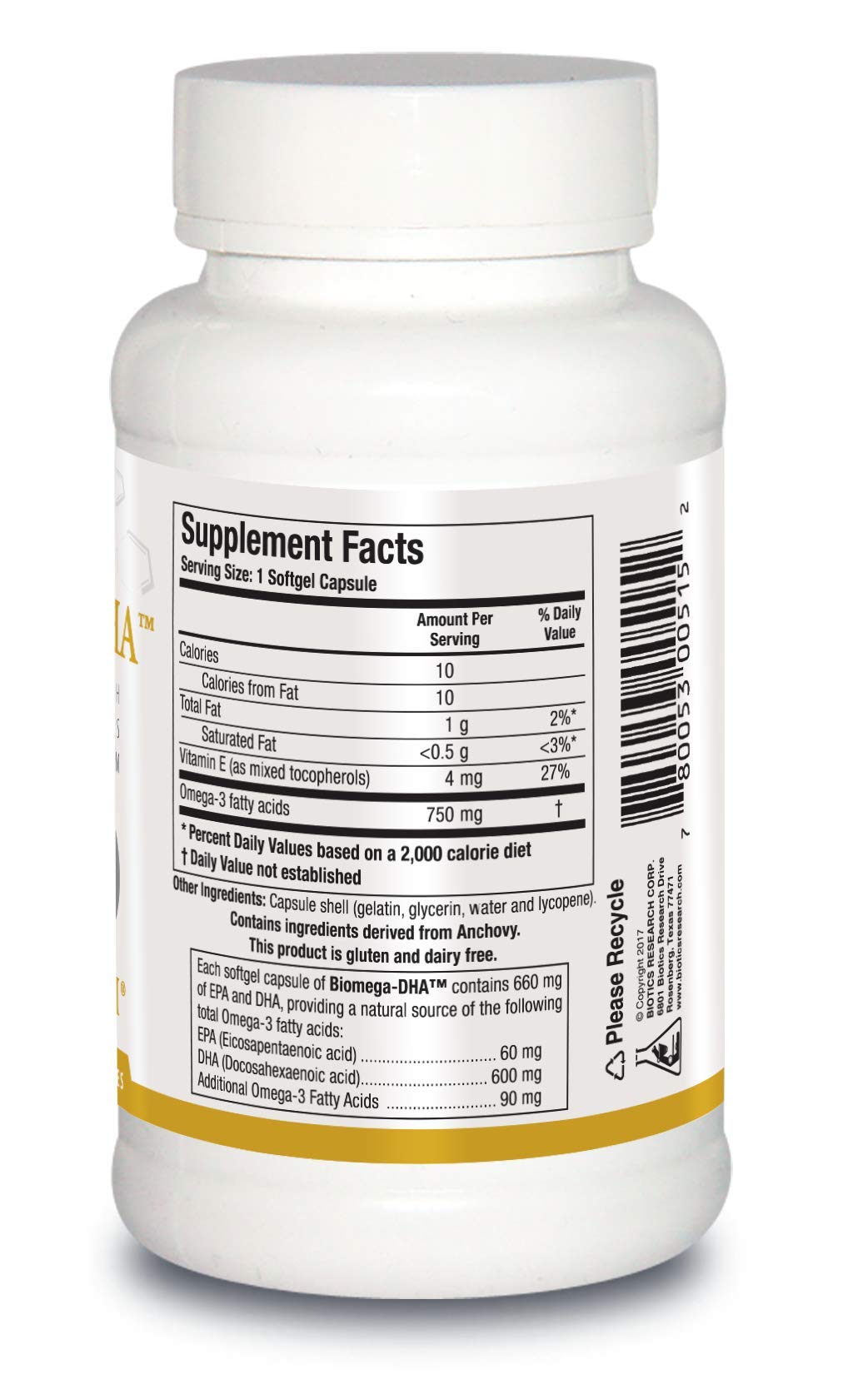 Biotics Research Biomega DHA Fish Oil Softgel 600 mg DHA, 90 Softgel Capsules