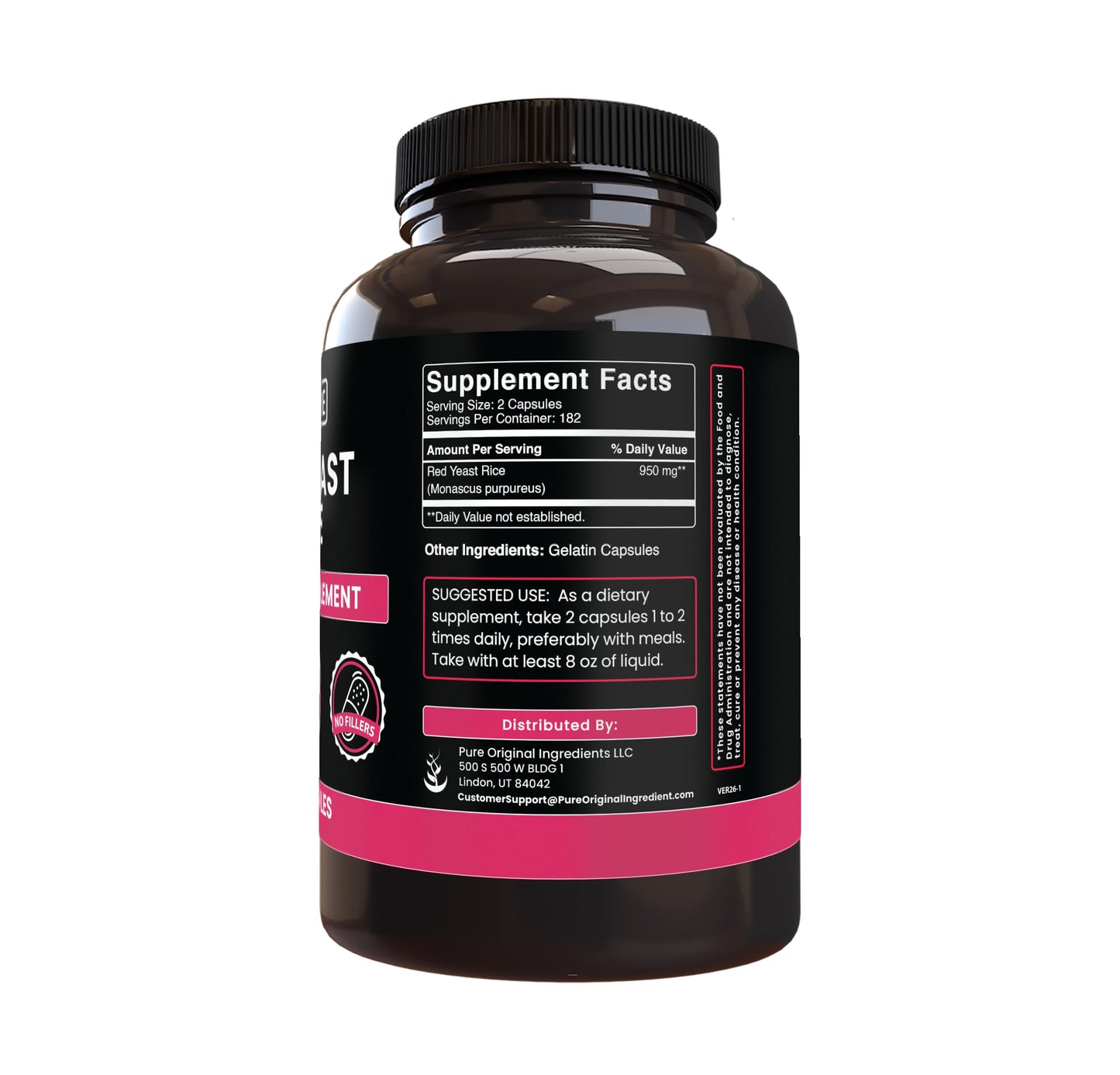 PURE ORIGINAL INGREDIENTS Red Yeast Rice Capsules 365 Capsules
