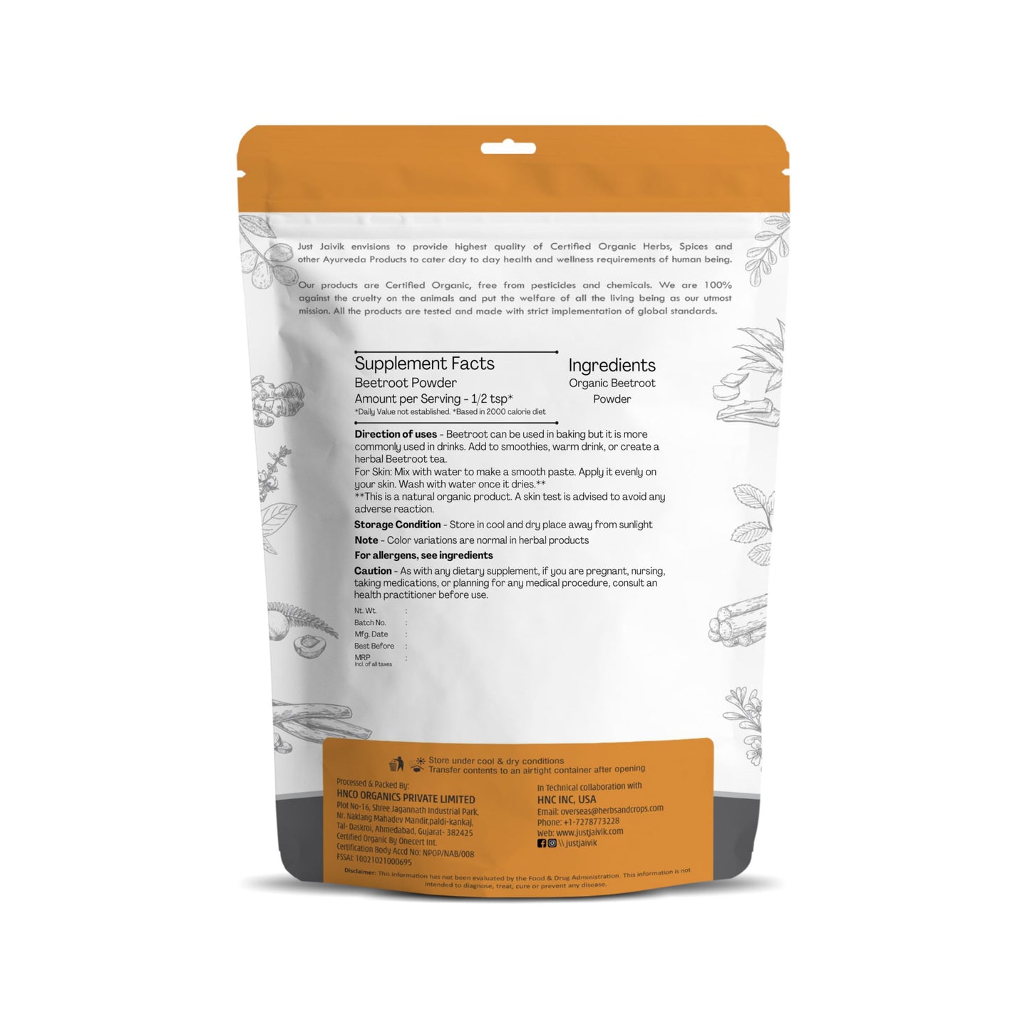 Just Jaivik Beetroot Powder Organic 8 oz