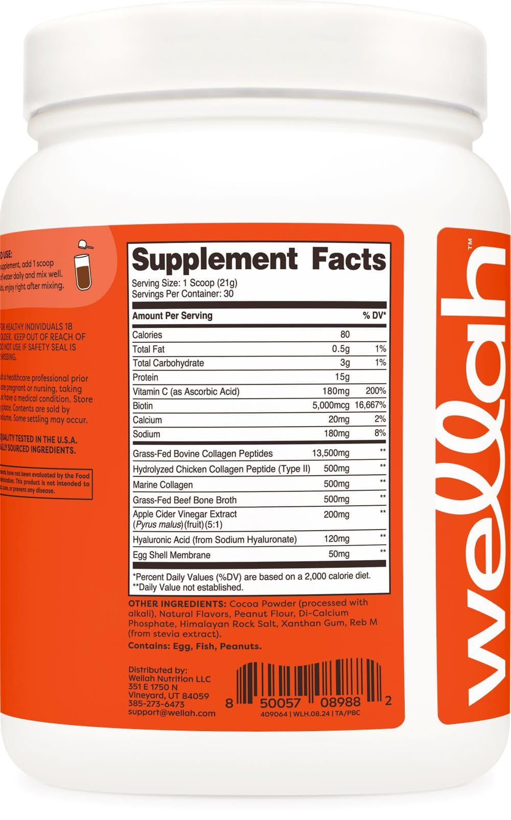 Wellah The Afterglow Multi Collagen Protein + Beauty (Peanut Butter Chocolate Flavored) Powder 22.4 oz