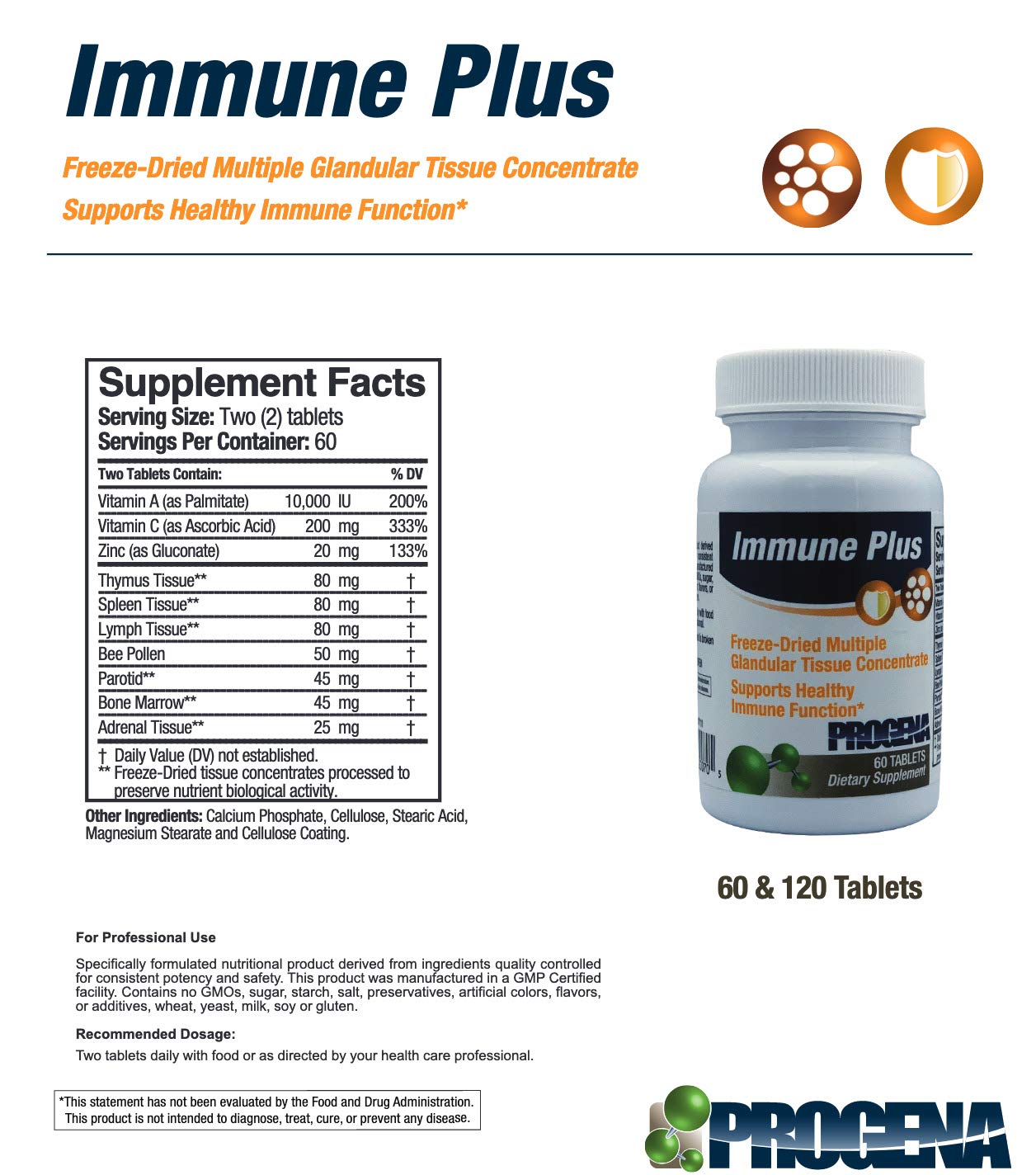 PROGENA Immune Plus Multiple Glandular Tissue Concentrate Capsules 120 Count