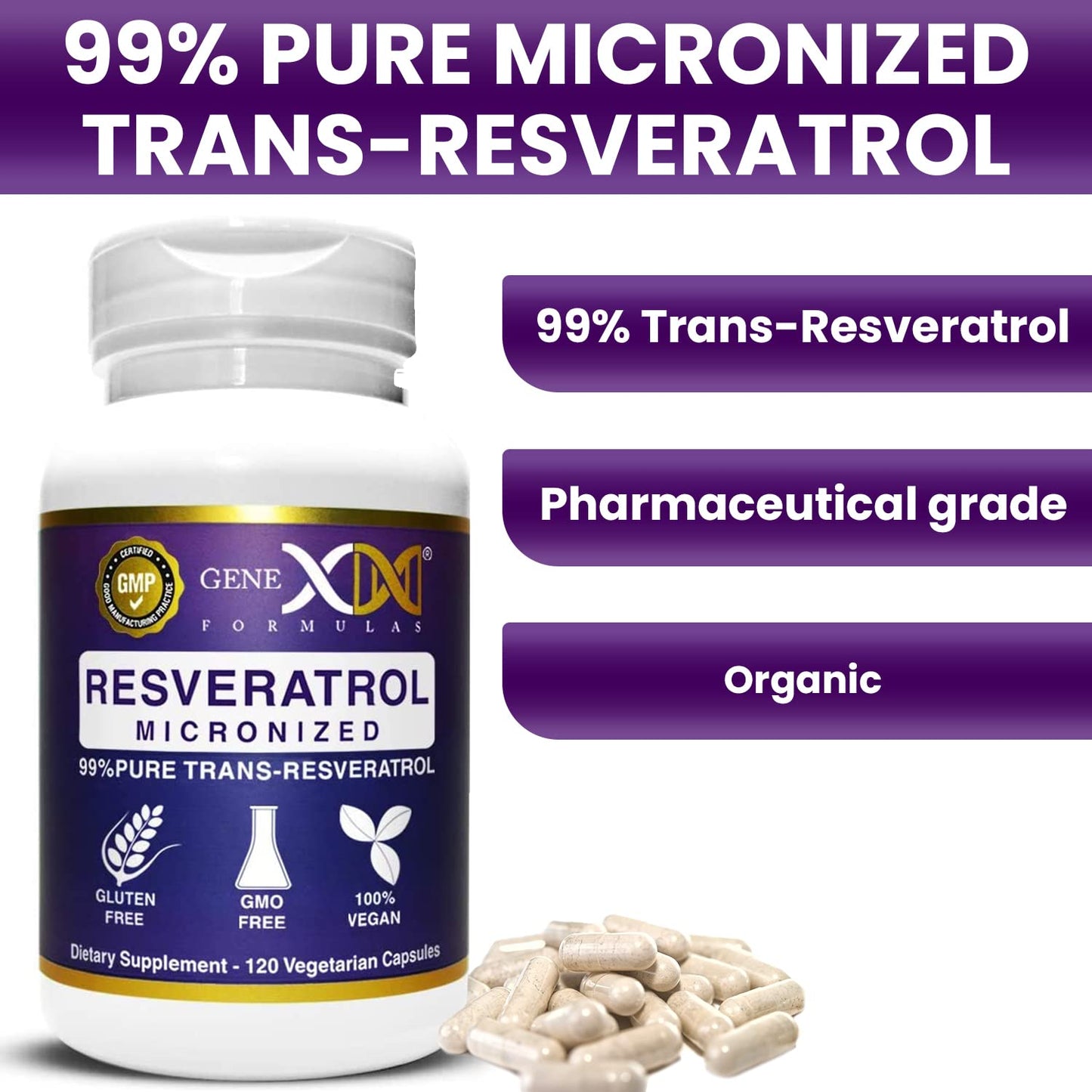Genex Formulas Trans-Resveratrol 1000mg Capsules, 120 Count