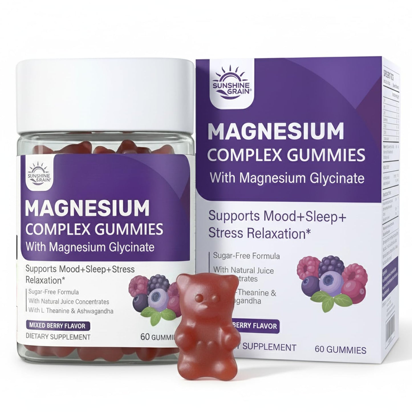 Sunshine & Rain Magnesium Calm Gummies 300mg - 4-in-1 Magnesium Glycinate, Citrate, Malate & Taurate with Ashwagandha, L-Theanine & Lemon Balm for Relaxation, Mood & Zzz Support — Sugar-Free, Vegan, 120 Gummies