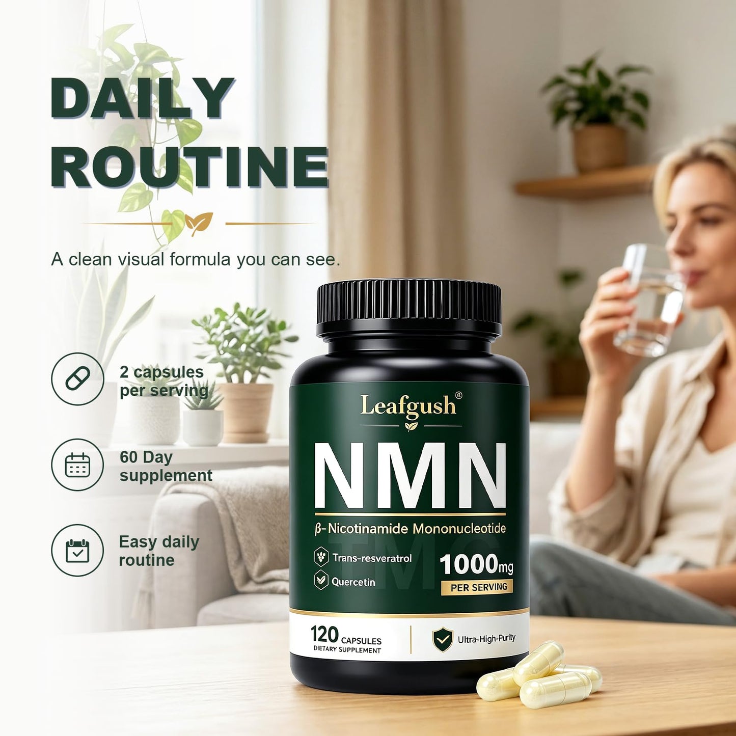 Leafgush NMN Supplement NAD+ Precursor Capsules 120
