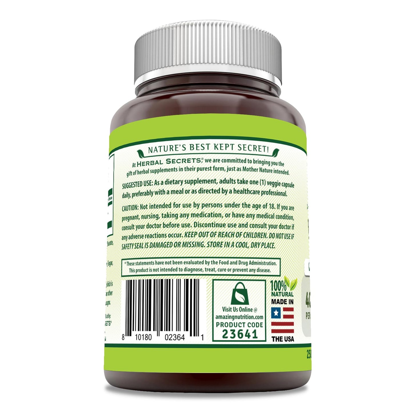 Herbal Secrets Vitex Fruit 400 mg Capsule, 250 Veggie Capsules