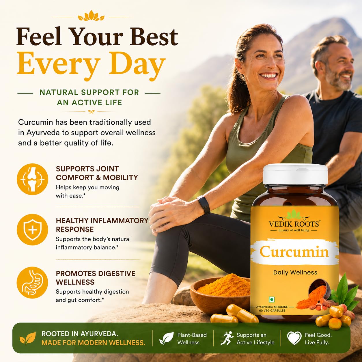 VEDIKROOTS Curcumin Capsules, 60 Veg Capsules, 1 Count