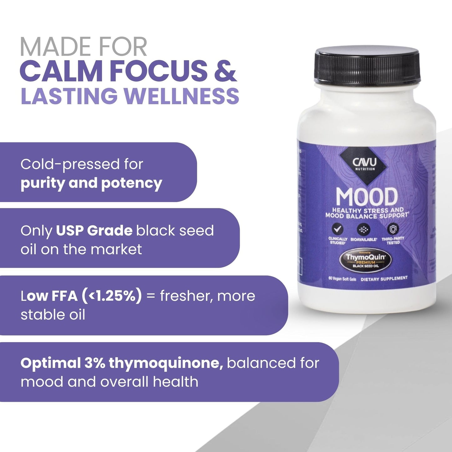 ThymoQuin Mood Support Supplement With Full-Spectrum Cold-Pressed Black Seed Oil (3% Thymoquinone) Softgel 60 Count