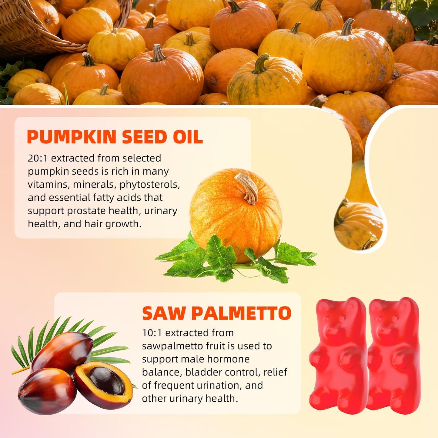 YXSW Pumpkin Seed Oil Gummies with Saw Palmetto, 120 Count