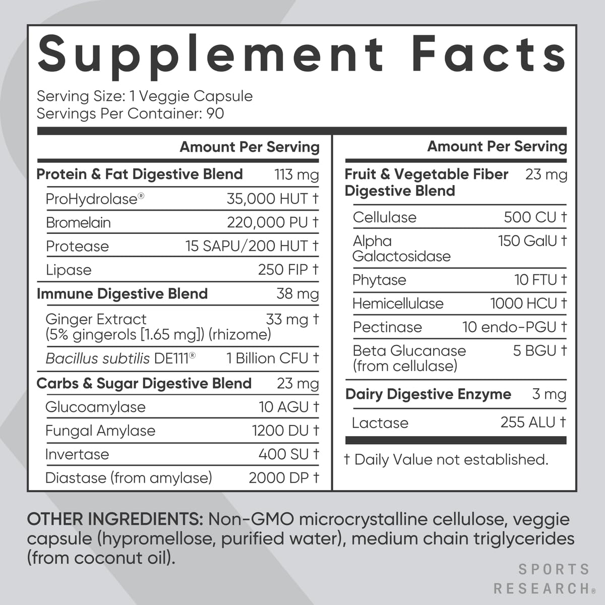 Sports Research Digestive Enzymes with Probiotics & Ginger Capsule 90 Count