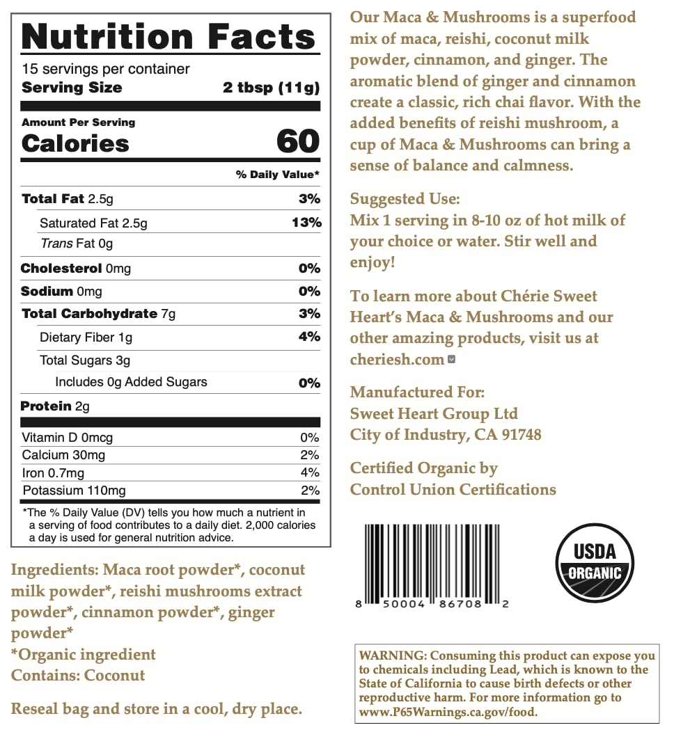 Chérie Sweet Heart Maca Mushrooms Blend Powder, 6 oz