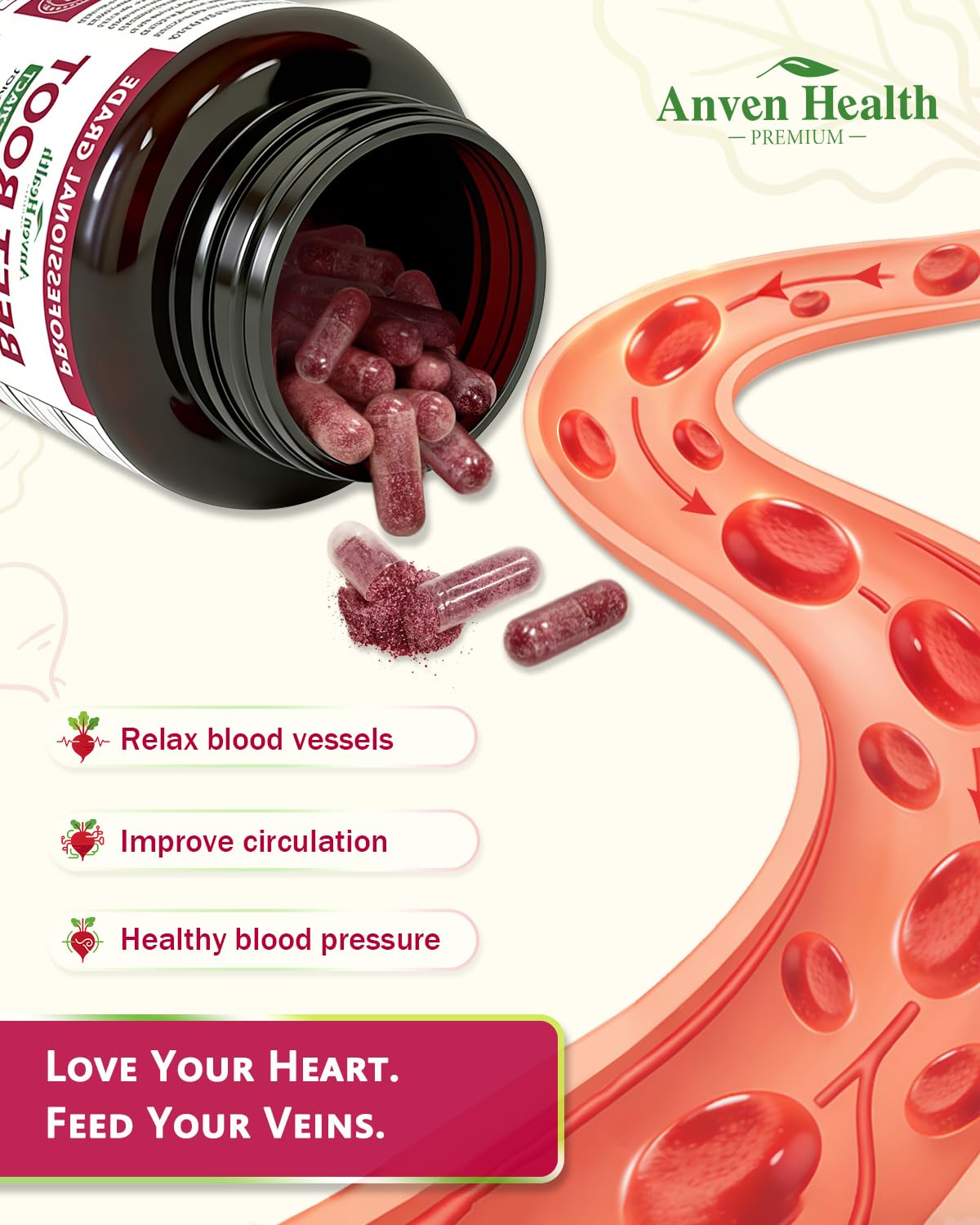 Anven Health Organic Beet Root 21:1 Extract Nitric Oxide Capsules 180