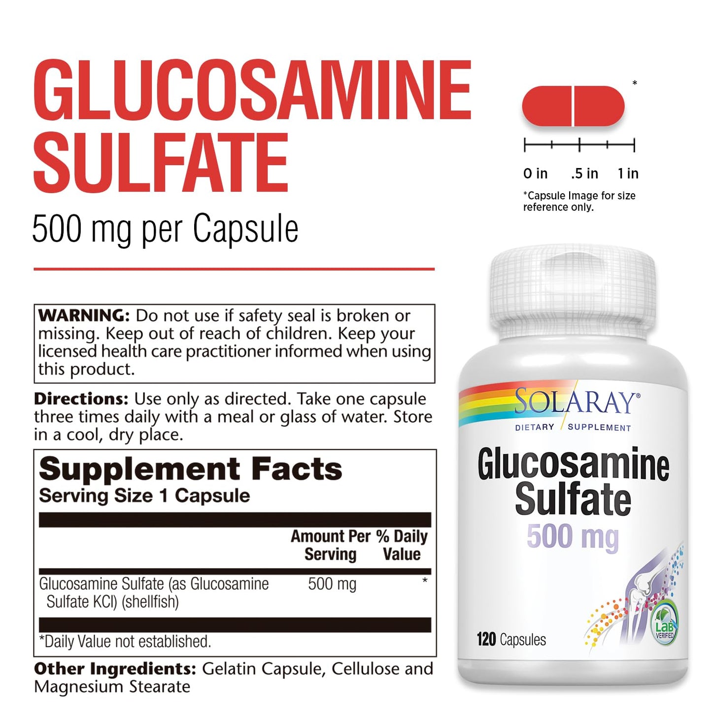 Solaray Glucosamine Sulfate 500 mg Capsules, 120 Count