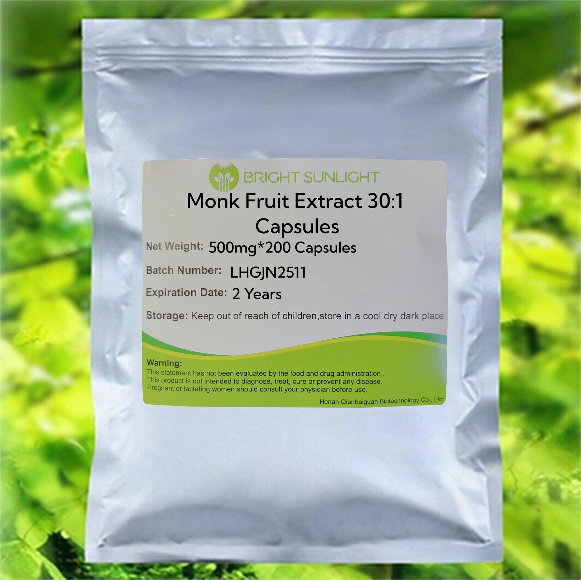 Bright sunlight Monk Fruit Extract 30:1 Capsules, 200 Count