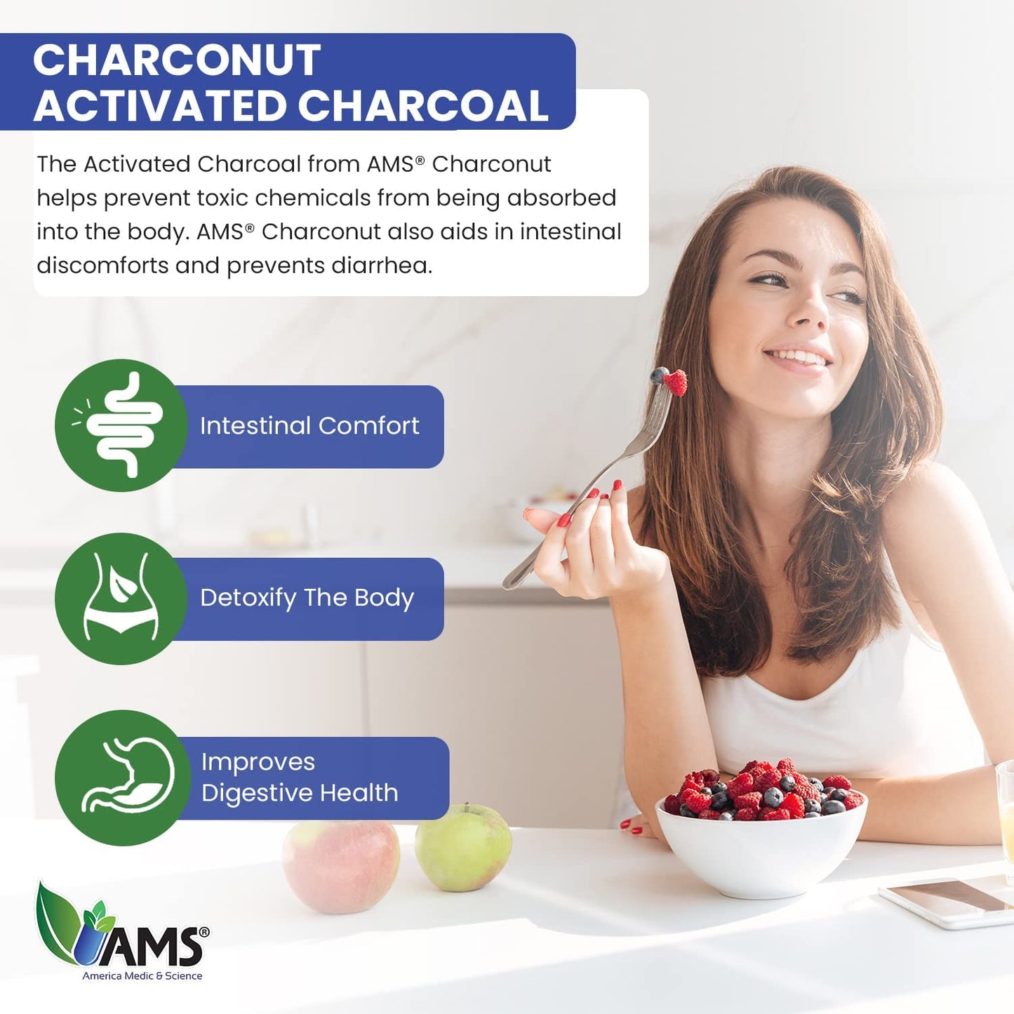 America Medic & Science Charconut 260mg Activated Charcoal Capsules, 200 Capsules