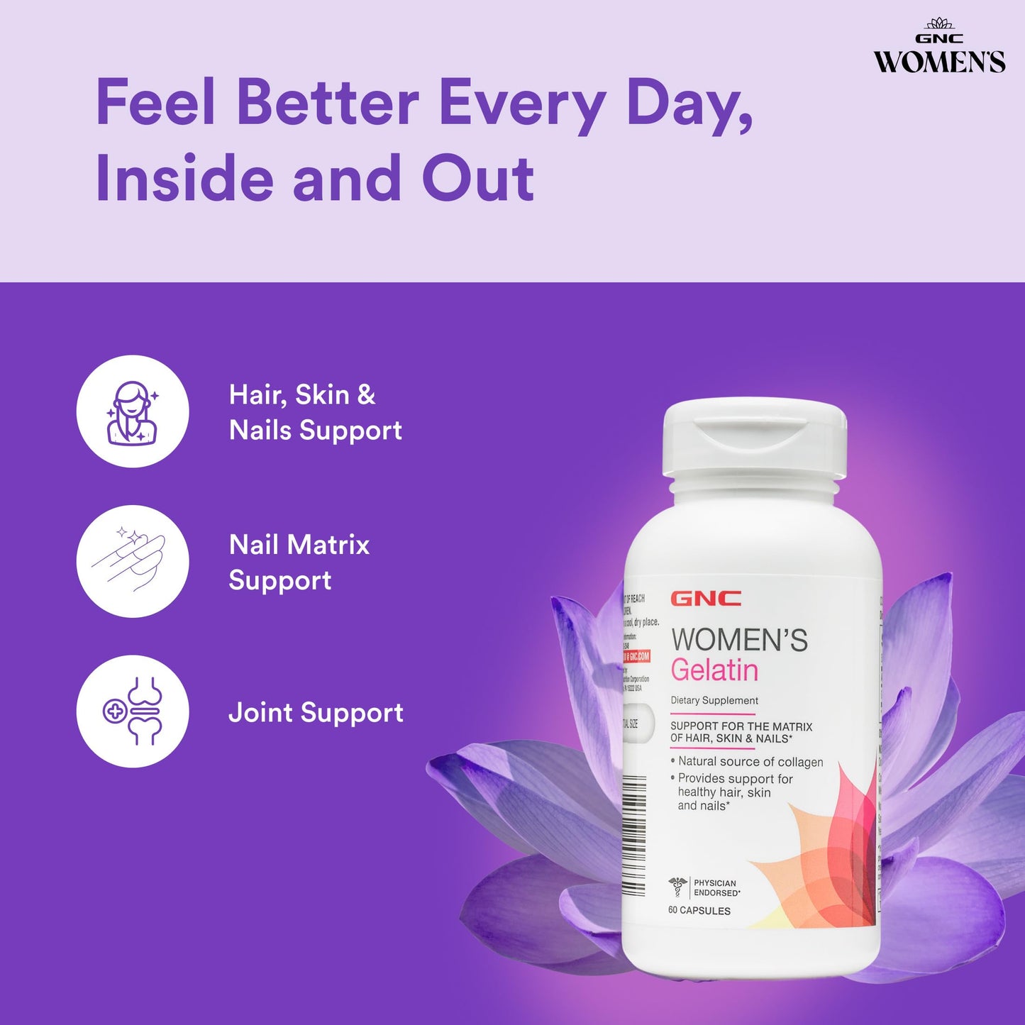 GNC Women's Gelatin Supplement Capsule, 60 Capsules