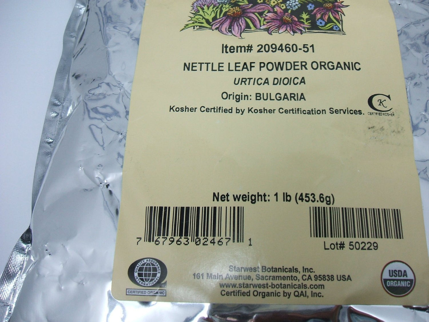 Starwest Botanicals Organic Nettle Leaf Powder 16 Ounces