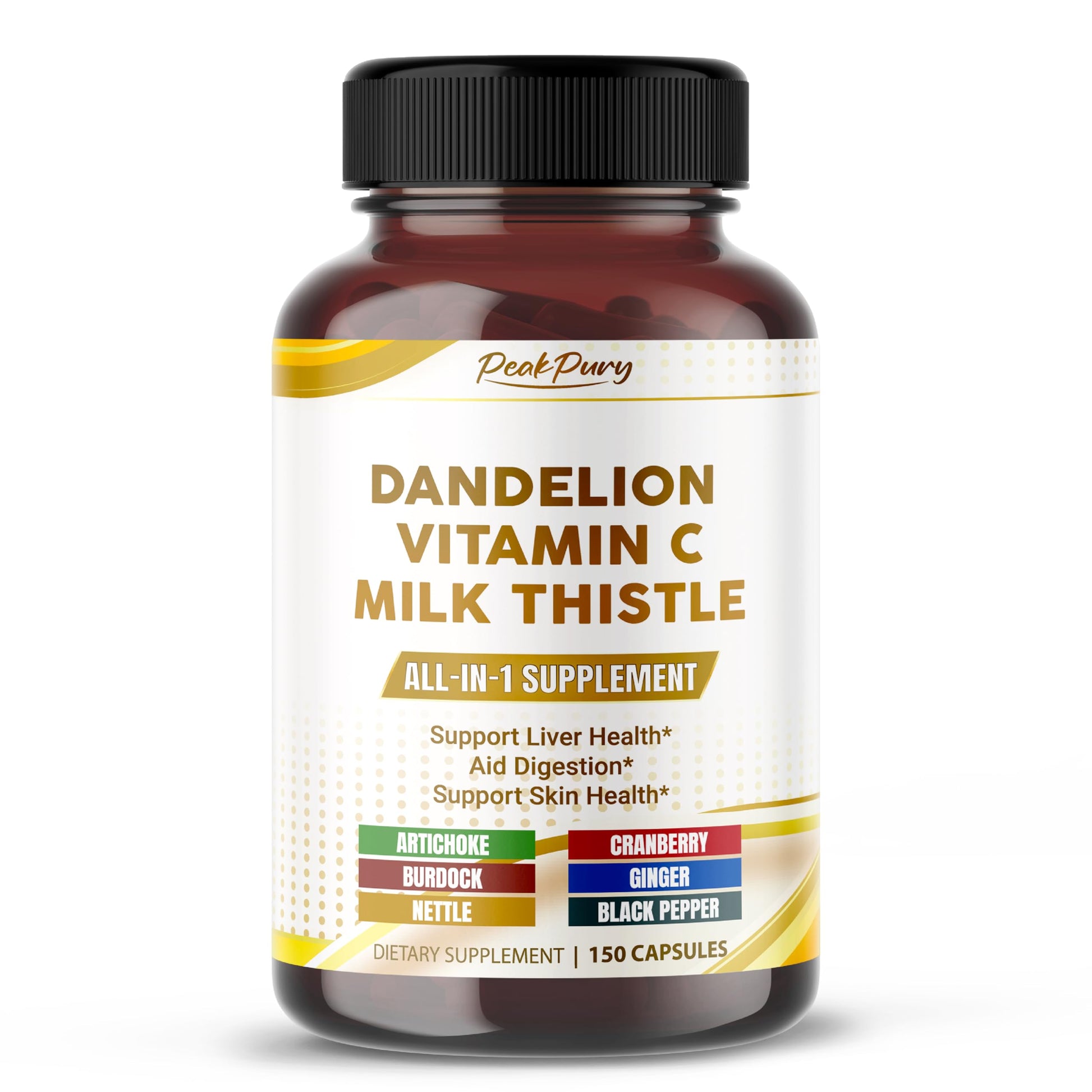 PEAKPURY Ultra Dandelion with Milk Thistle & Vitamin C Artichoke All-in-1 Liver Health, Digestion & Skin Support Capsules 150 Count