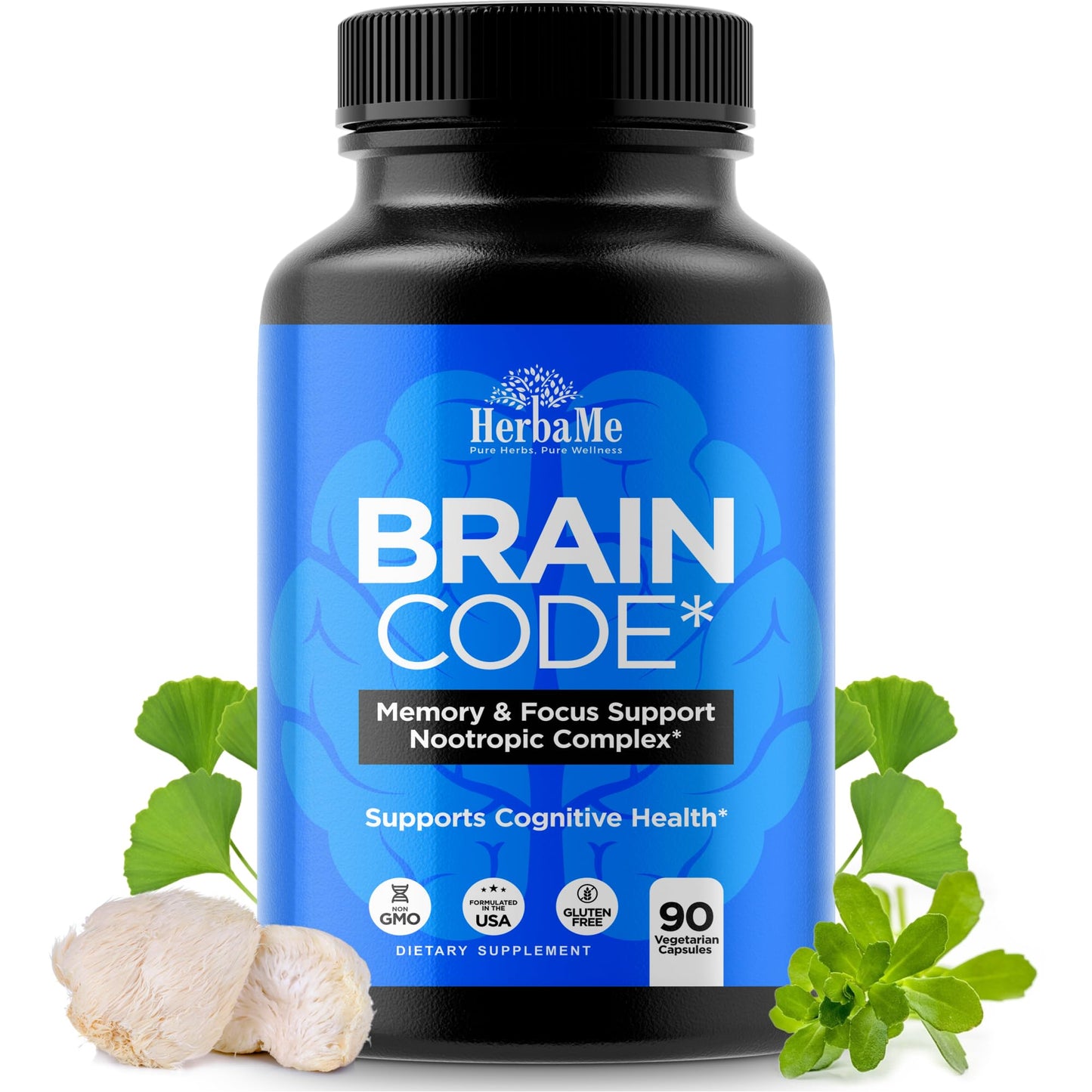 HerbaMe Nootropic Brain Supplement for Memory, Focus & Cognitive Support 90 Capsules