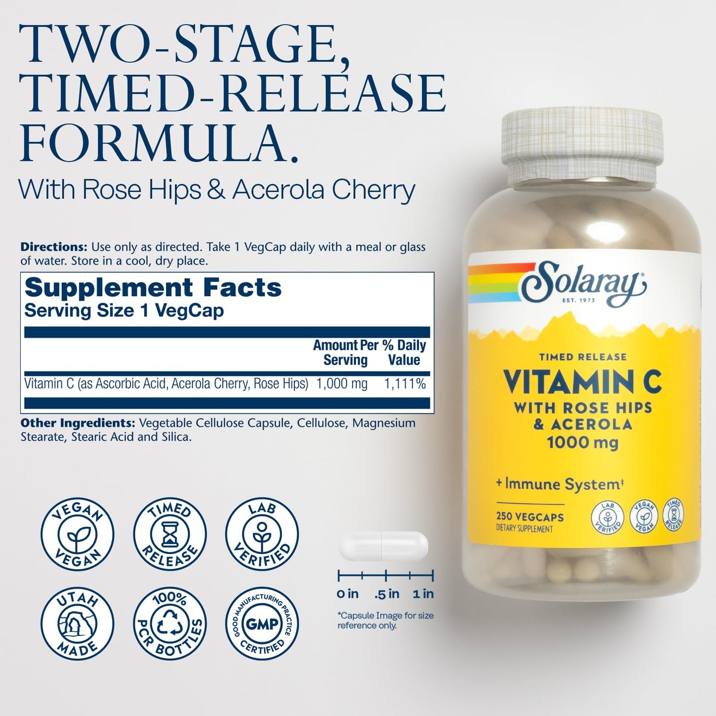 Solaray Vitamin C 1000mg Time Release Capsules, 250 VegCaps