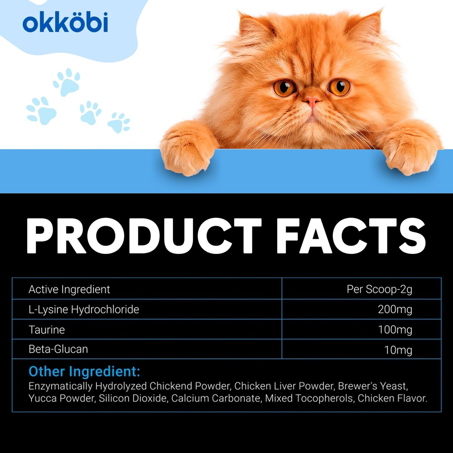 OKKÖBI L Lysine for Cats & Kittens Powder, 200 Servings
