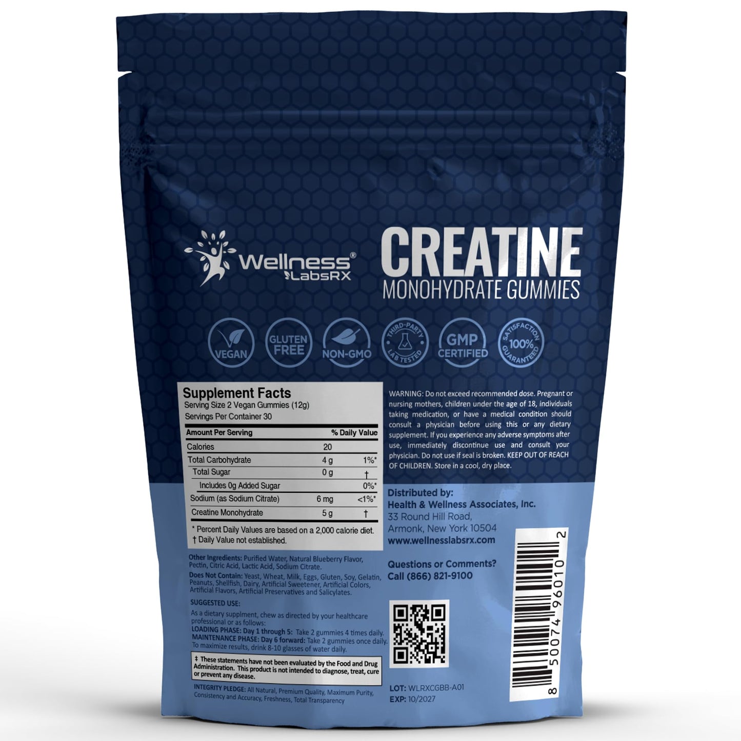 WELLNESS LABSRX Creatine Monohydrate Gummies 60 Count