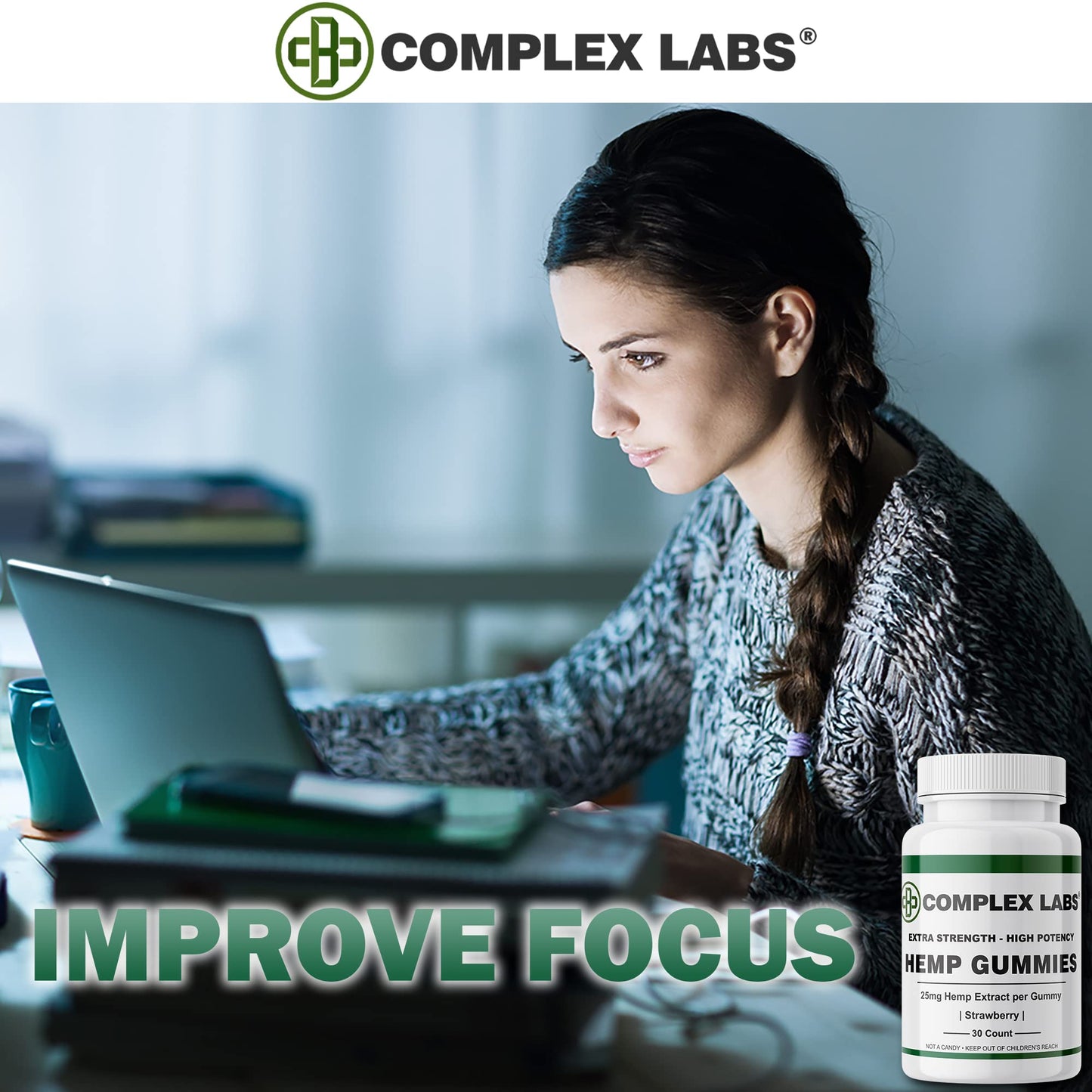 Cbdcomplex Labs Hemp Gummies 50mg per Gummy, 1500mg per Bottle, Strawberry, 30 Count
