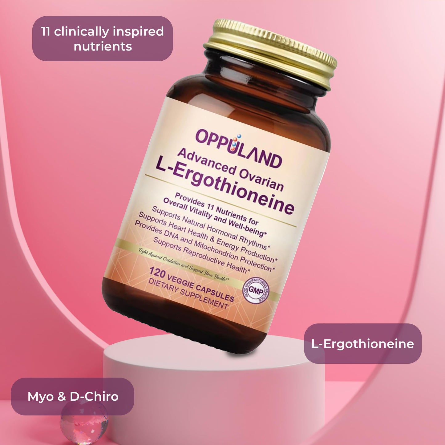 oppuland L-Ergothioneine Supplement for Women – Advanced Ovarian Support with Inositol, CoQ10, Vitex, and Multivitamins – Supports Fertility, Ovulation, Hormone Balance – 120 Capsules
