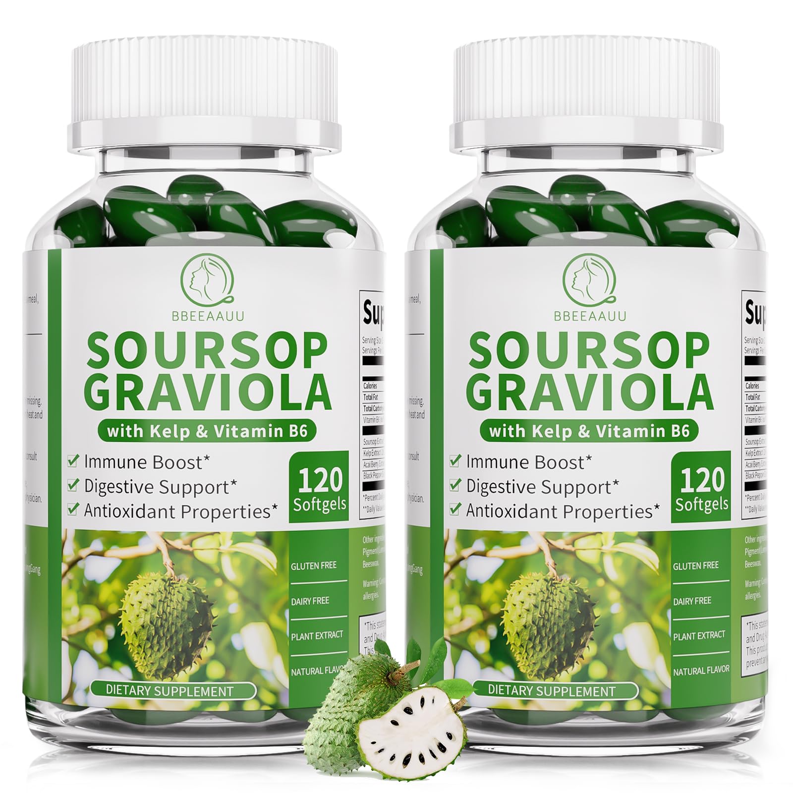 BBEEAAUU Soursop Graviola Capsules with Kelp, 240 Capsules
