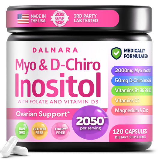 Dalnara Myo-Inositol & D-Chiro Inositol Supplement for Women - 40:1 Ratio with Folate, Vitamin D3, Magnesium & Zinc - Women's Wellness Multivitamin - 2050mg, 120 Capsules
