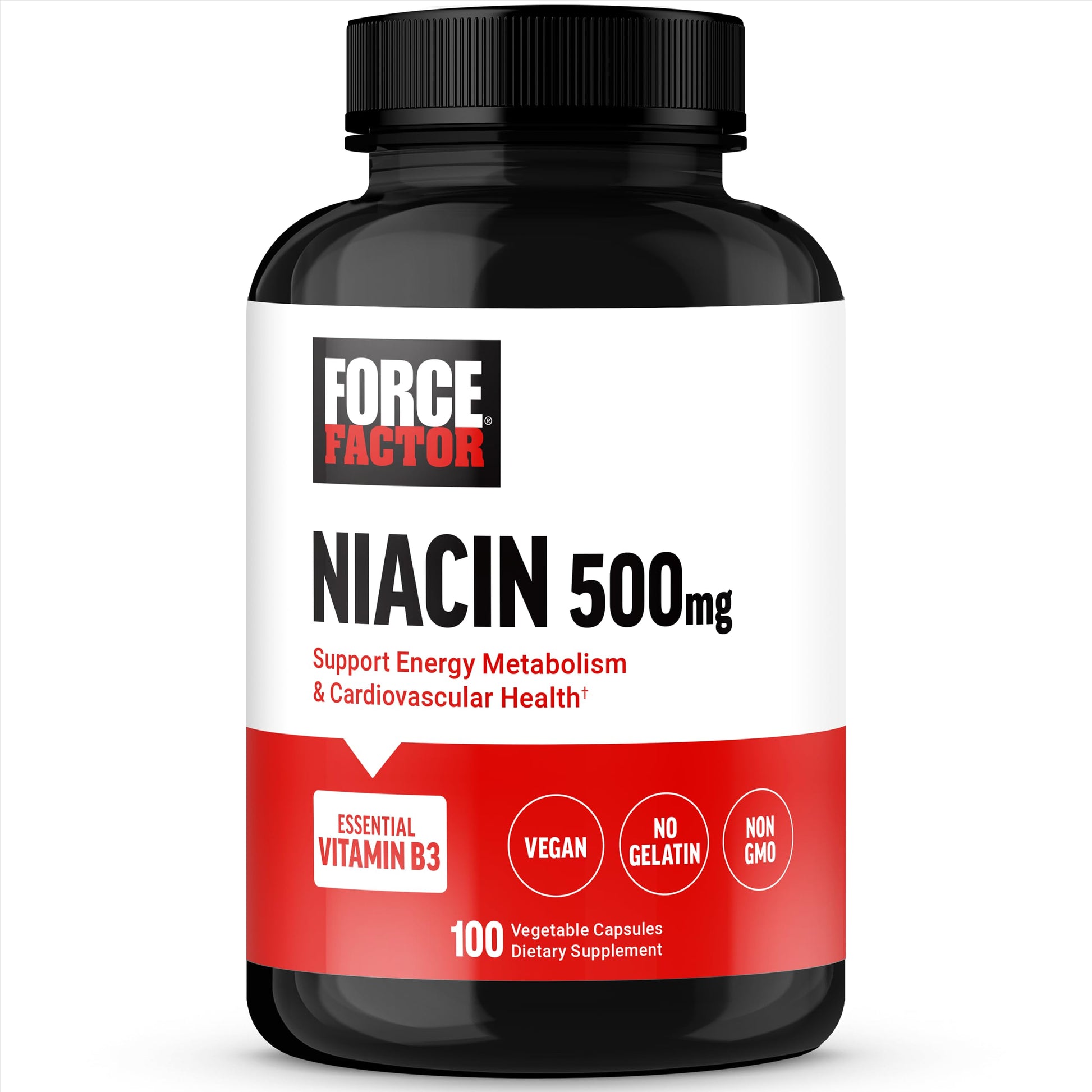 Force Factor Niacin Vitamin B3 to Support Cellular Energy and Cardiovascular Health, Niacin 500mg Heart-Health Supplement, Capsule, 100
