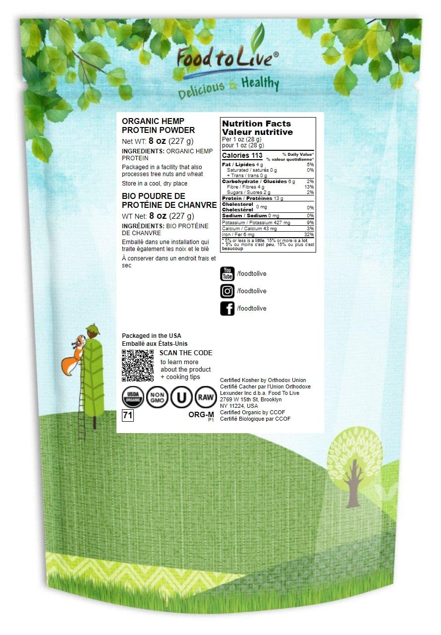 Food to Live Organic Hemp Protein Powder, 8 Ounces