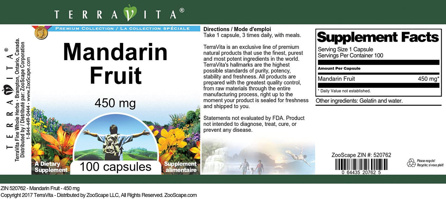 Terravita Mandarin Fruit 450 mg Capsules, 100 Count