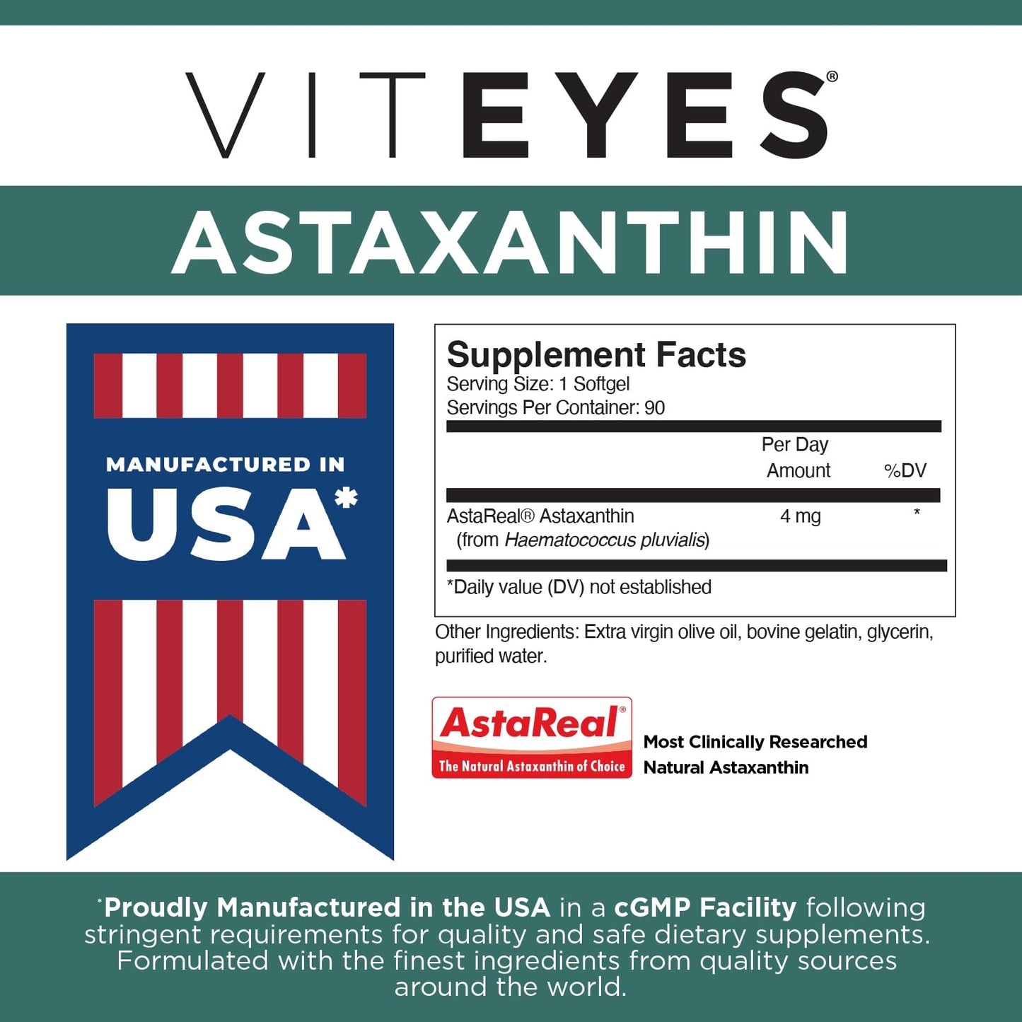 Viteyes Natural Astaxanthin Softgels 90 Count