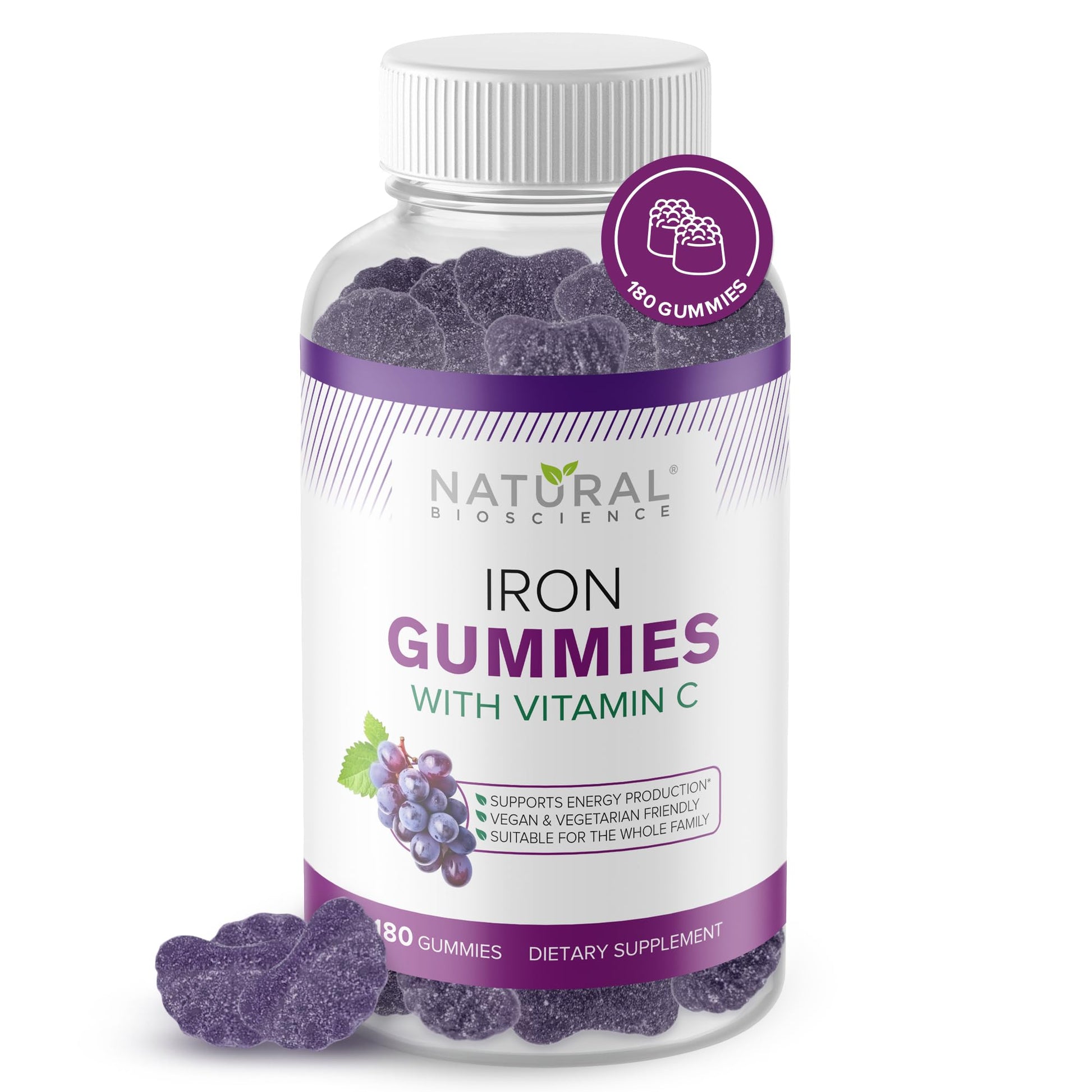 Natural BioScience Iron Gummies with Vitamin C Gummy 180 Count