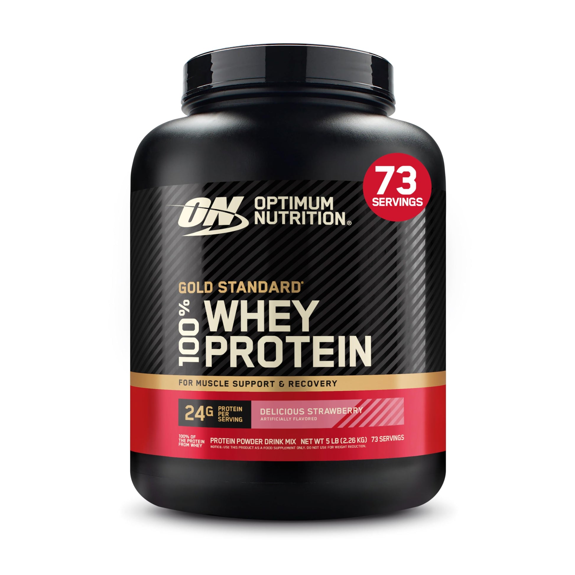 Optimum Nutrition Gold Standard 100% Whey Protein Powder, Strawberry, 5 Pound, 80 Servings