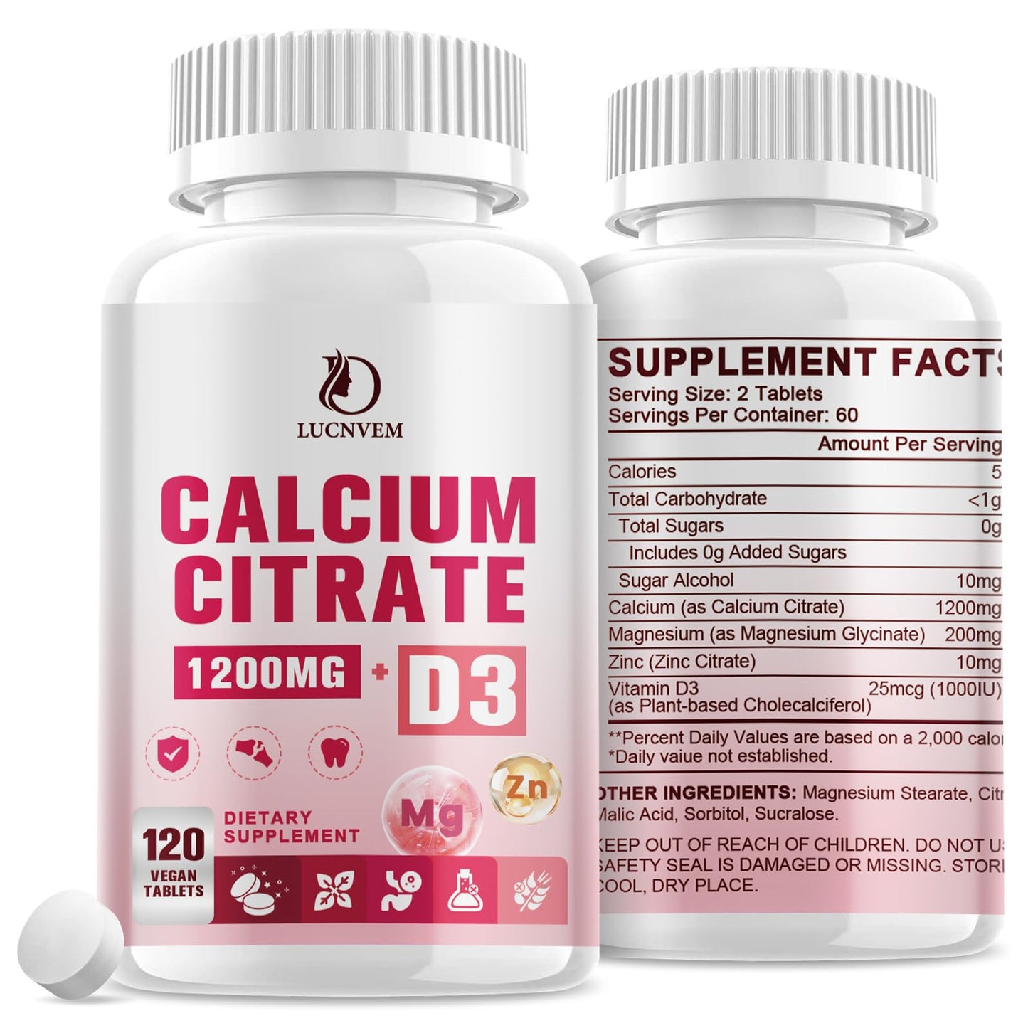 LUCNVEM Calcium Citrate with Vitamin D3 Tablets, 240 Tablets