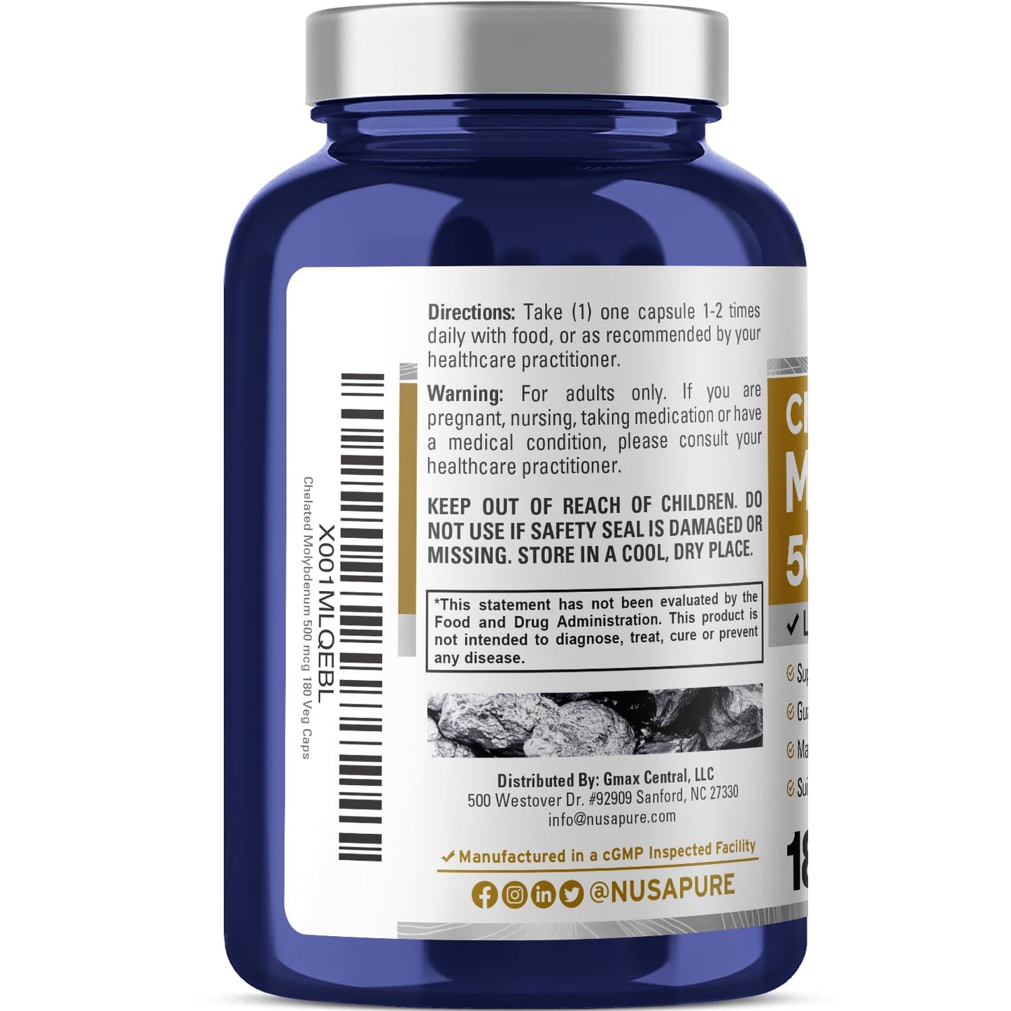 NusaPure Chelated Molybdenum 500 mcg 180 Capsules