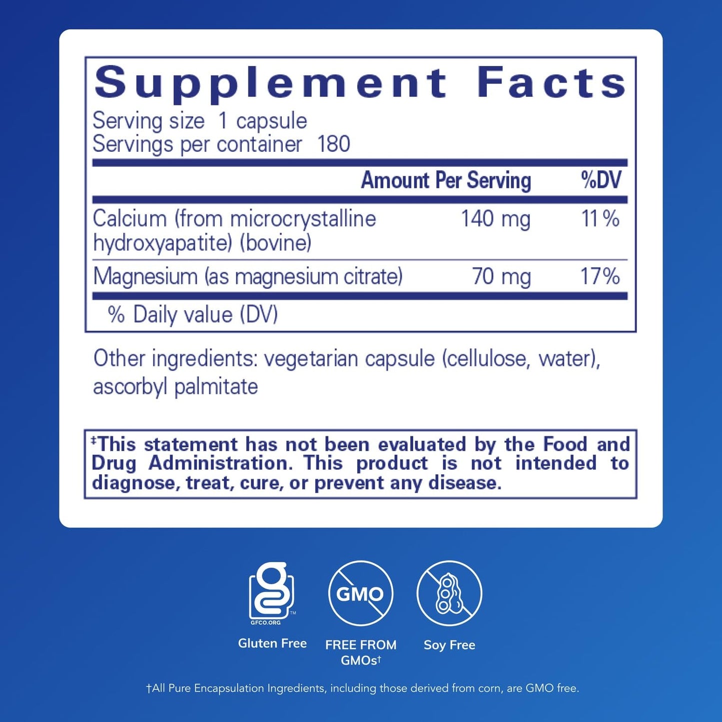 Pure Encapsulations Calcium MCHA with Magnesium Capsules 180