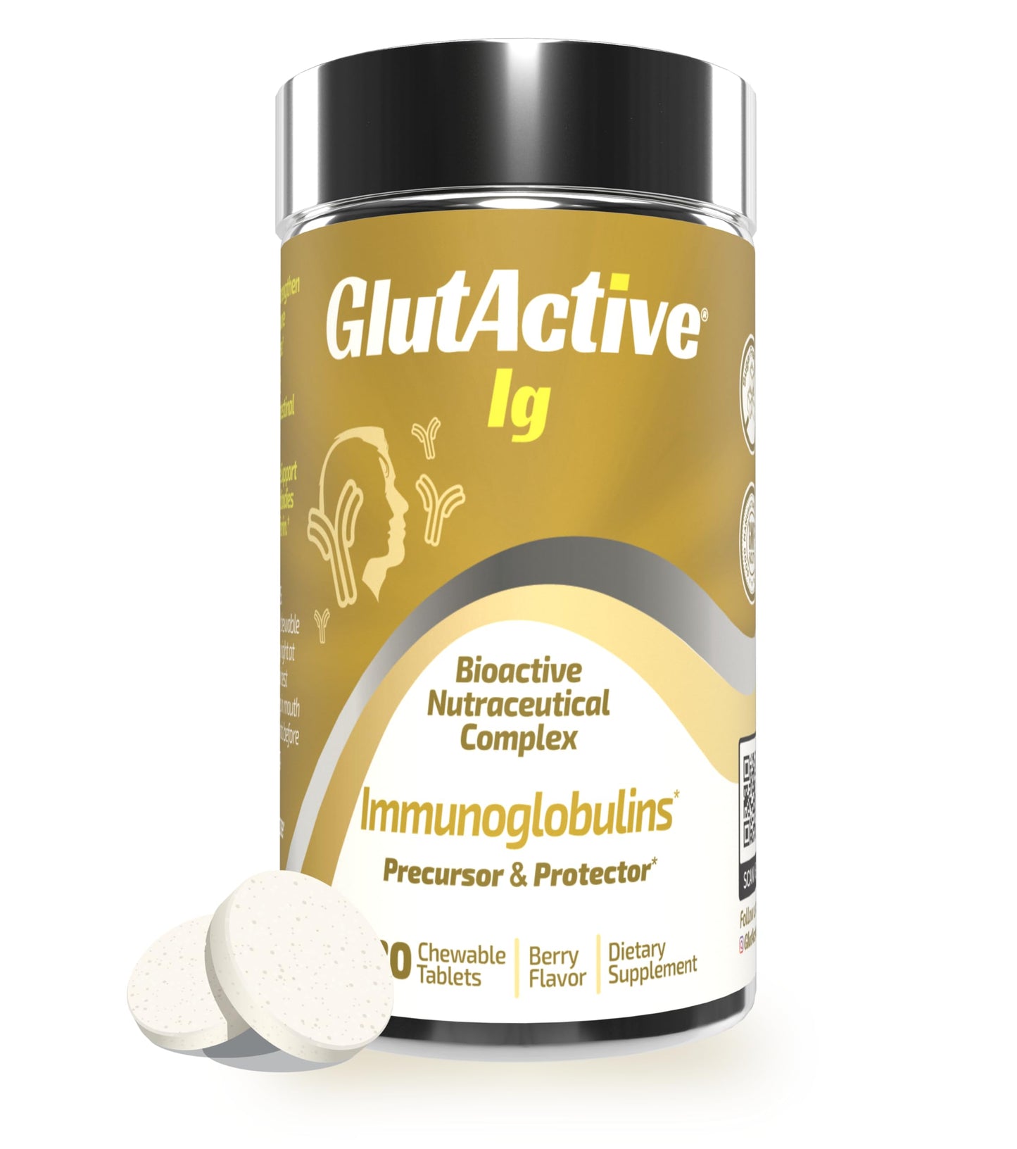 GlutActive IG-Gold 750mg Colostrum Chewable, 30 Count