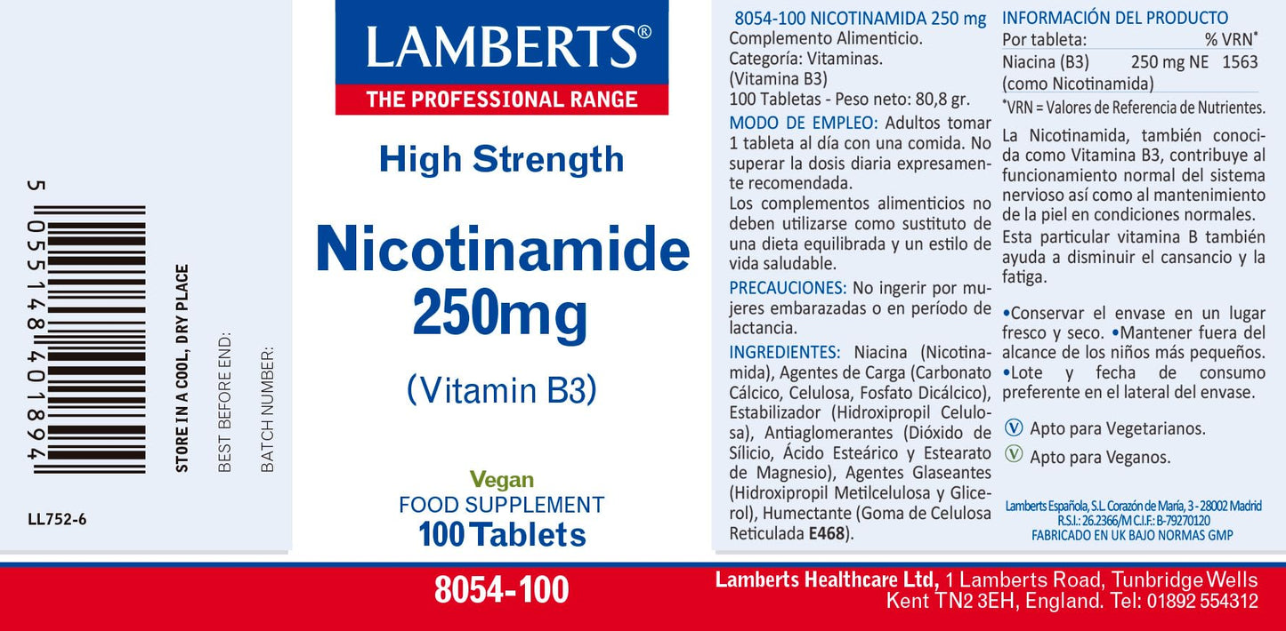 Lamberts Nicotinamide (Vitamin B3) Tablets, 100 Tablets