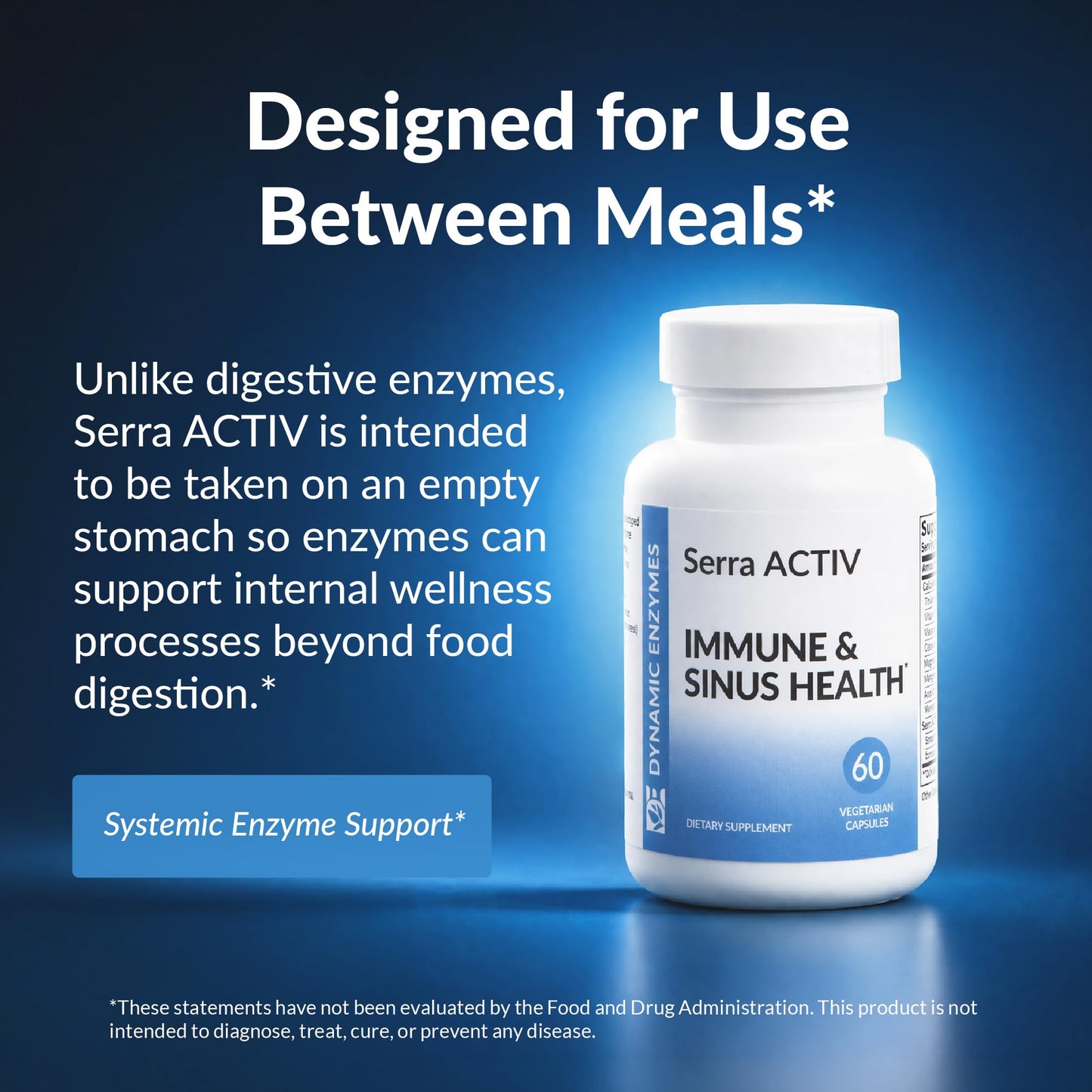 Dynamic Enzymes Serra ACTIV Systemic Enzymes Serrapeptase 120,000 SPU with Acid-Resistant Delivery Capsules 60 Count