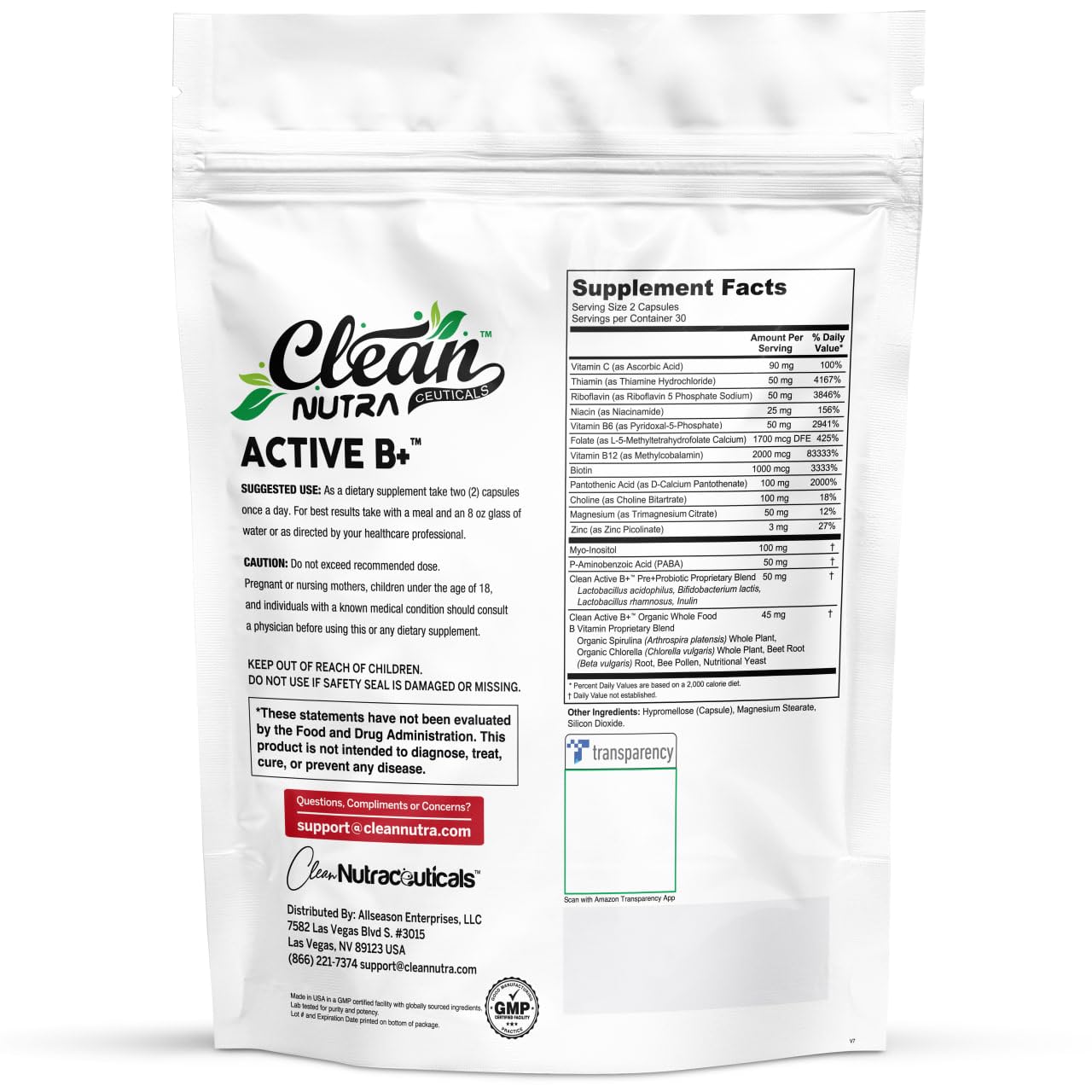 Clean Nutraceuticals Vitamin B Complex Methylated B Vitamins for Women, 60 Capsules