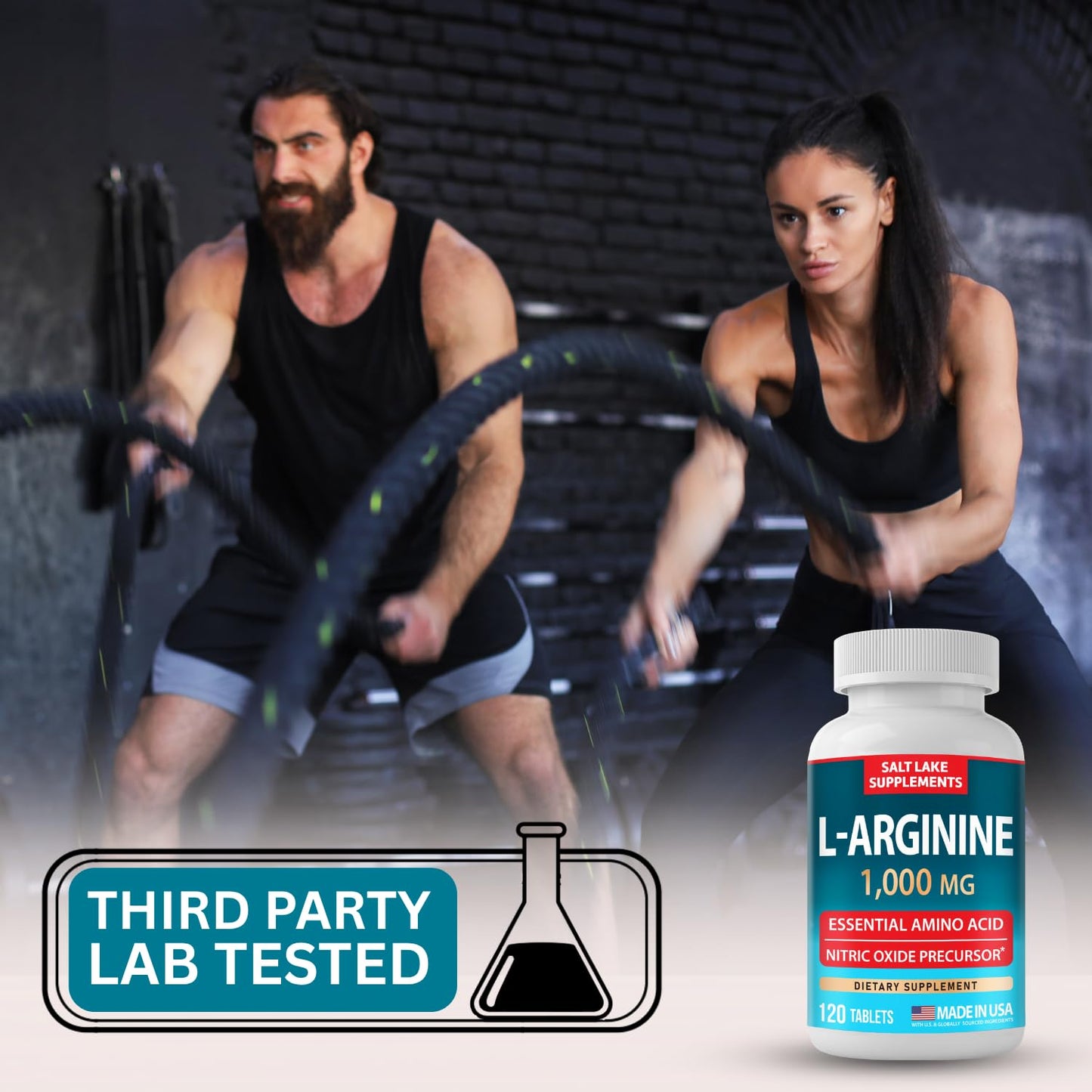 Salt Lake Supplements L Arginine 1000mg - Essential Amino Acid & Nitric Oxide Precursor Tablets, 120 Tablets