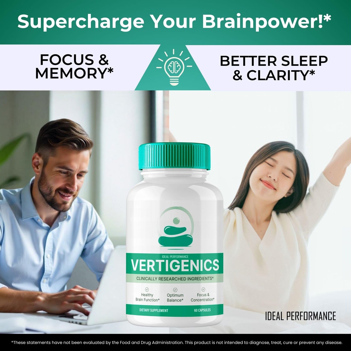 IDEAL PERFORMANCE Vertigenics Brain Supplements Capsules, 300 Capsules